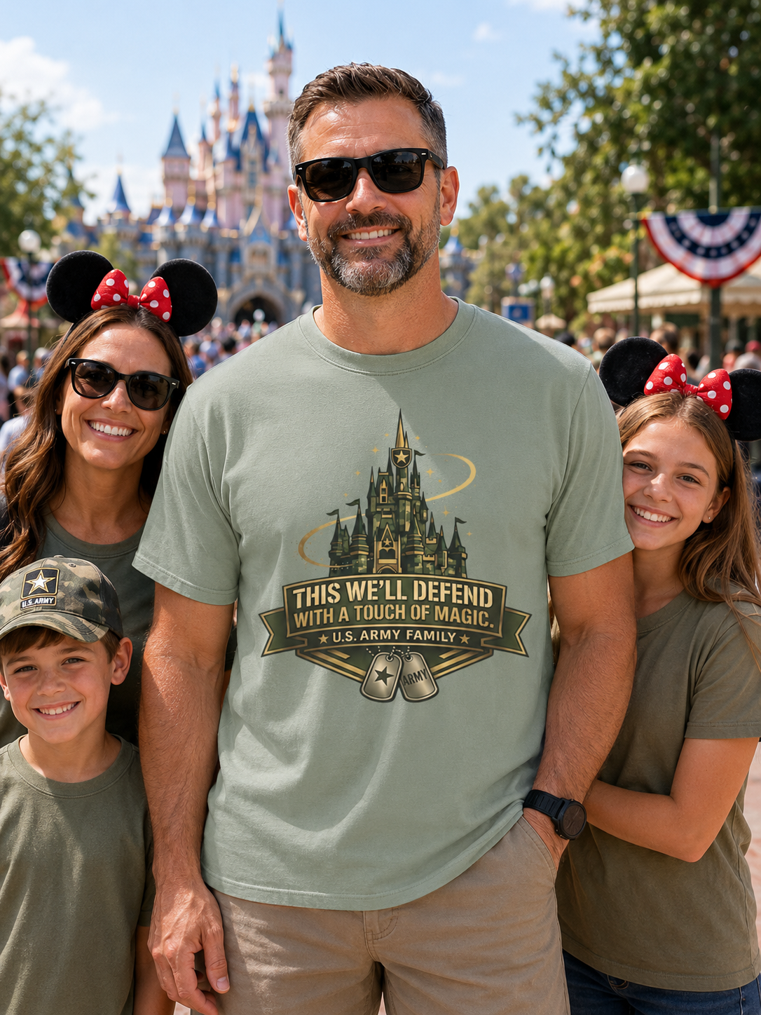 This We’ll Defend With a Touch of Magic Army Family Theme Park Shirt, Military Vacation Tee