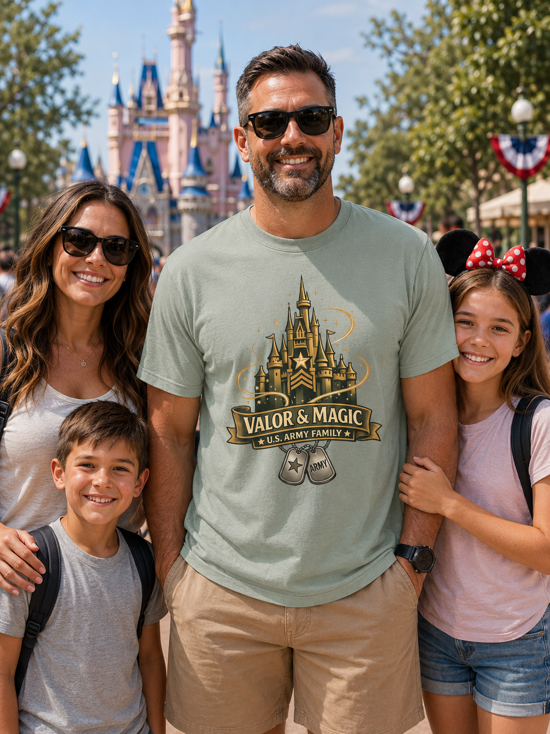 Valor & Magic Army Family Theme Park Shirt, U.S. Military Vacation Tee, Patriotic Gift