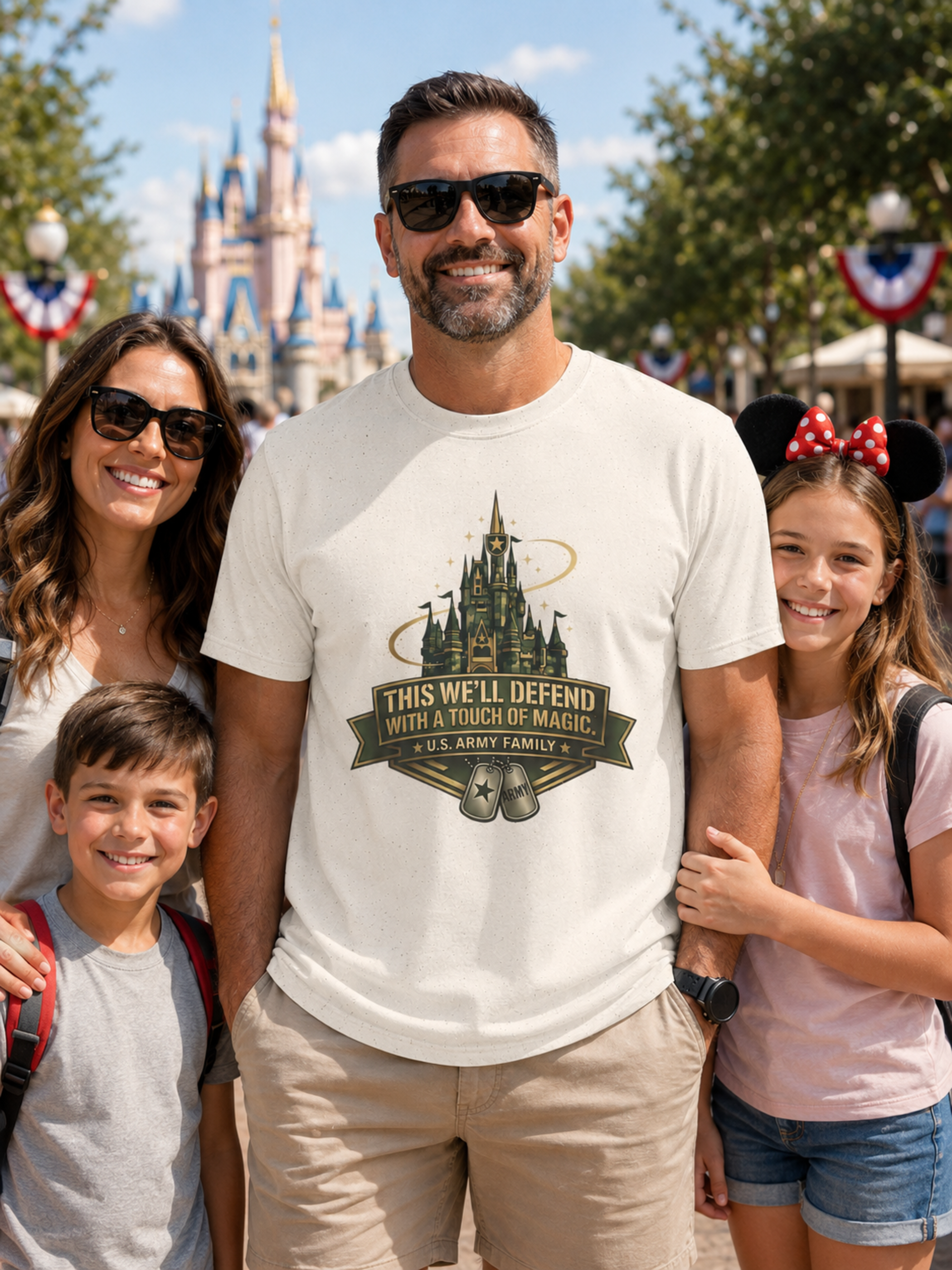 This We’ll Defend With a Touch of Magic Army Family Theme Park Shirt, Military Vacation Tee