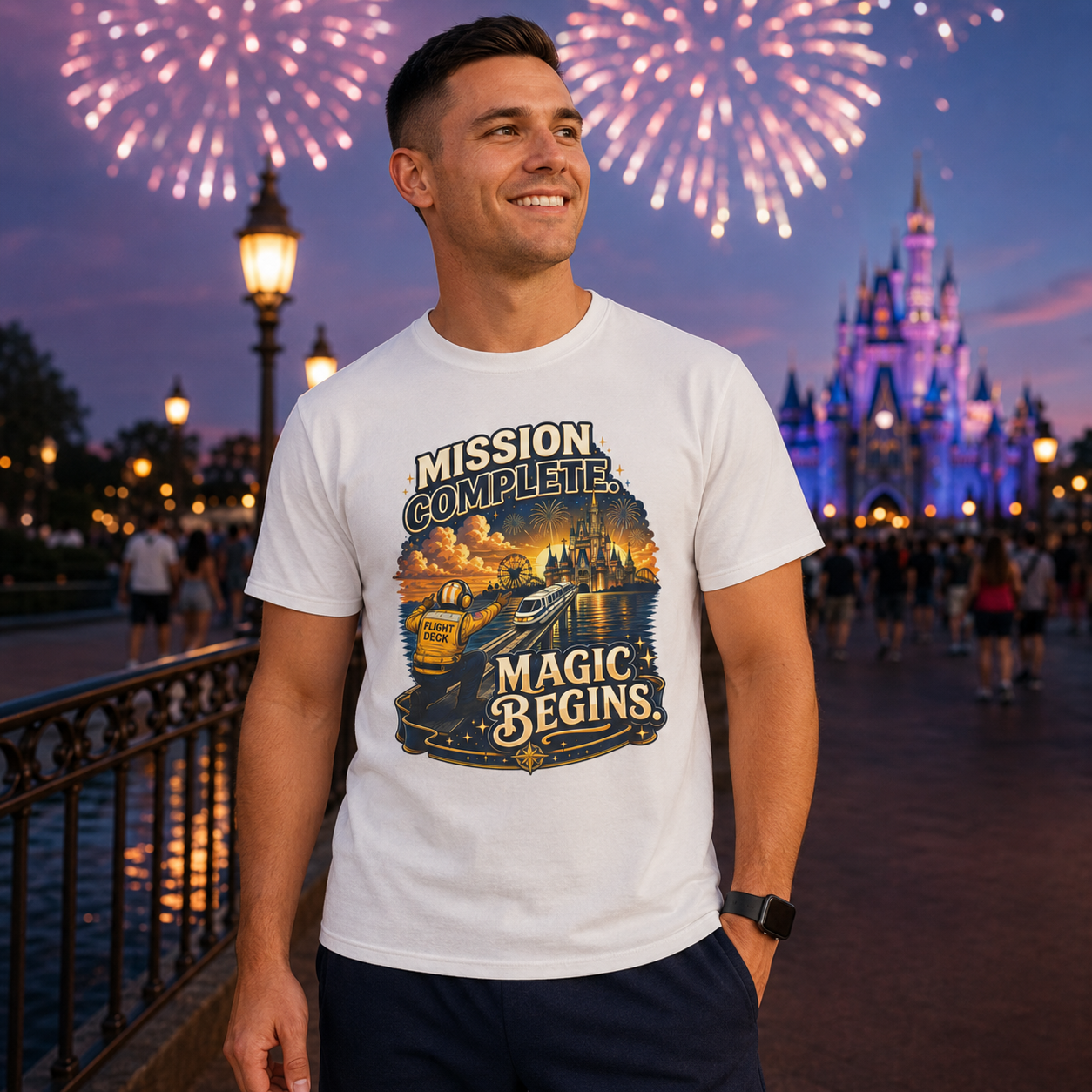 Mission Complete Navy Theme Park Shirt
