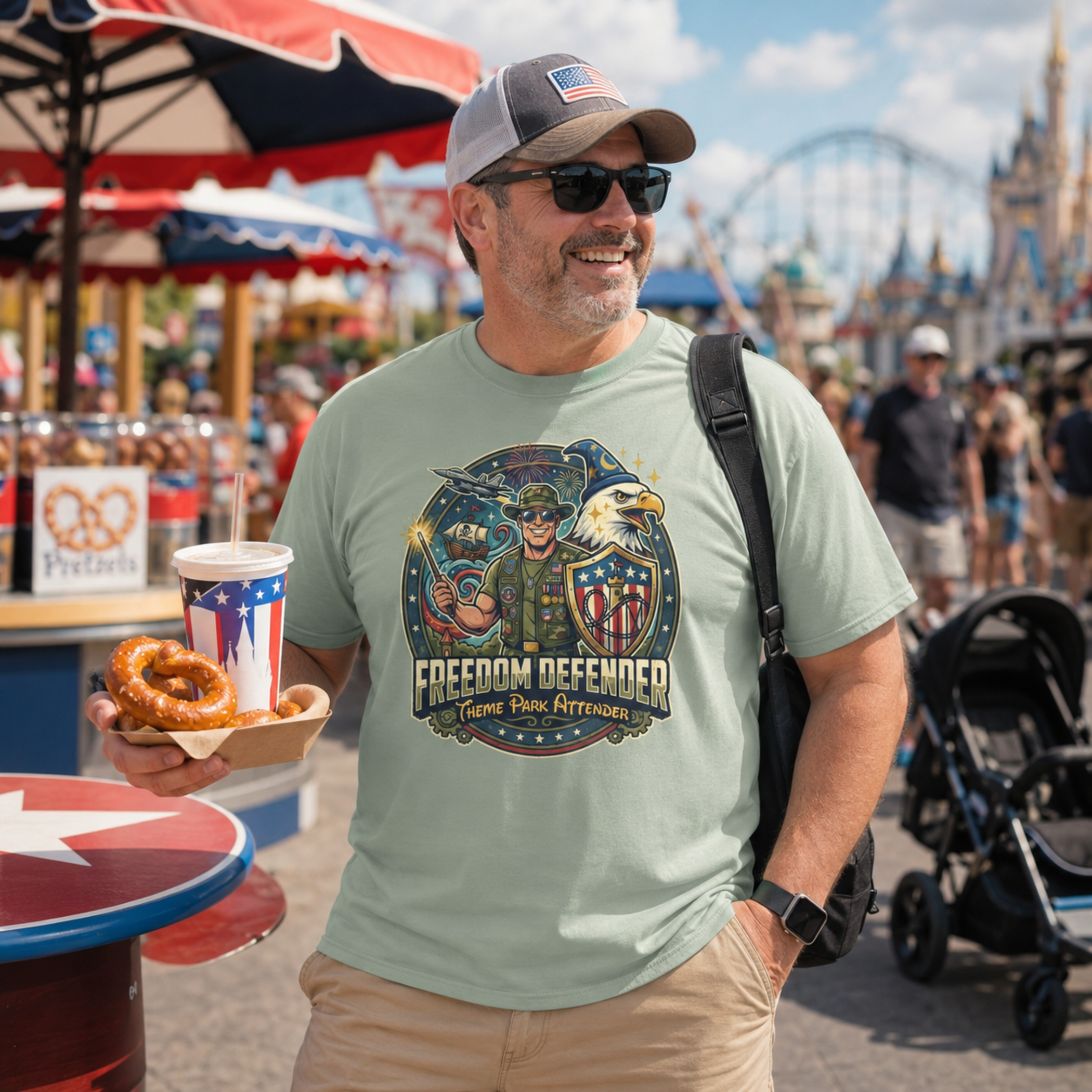 Freedom Defender Theme Park Attender Veteran Shirt, Military Family Vacation Tee, Patriotic Park Gift