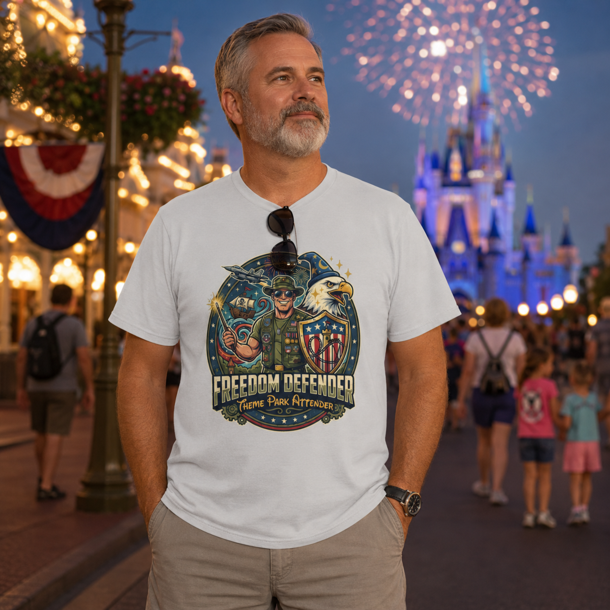 Freedom Defender Theme Park Attender Veteran Shirt, Military Family Vacation Tee, Patriotic Park Gift