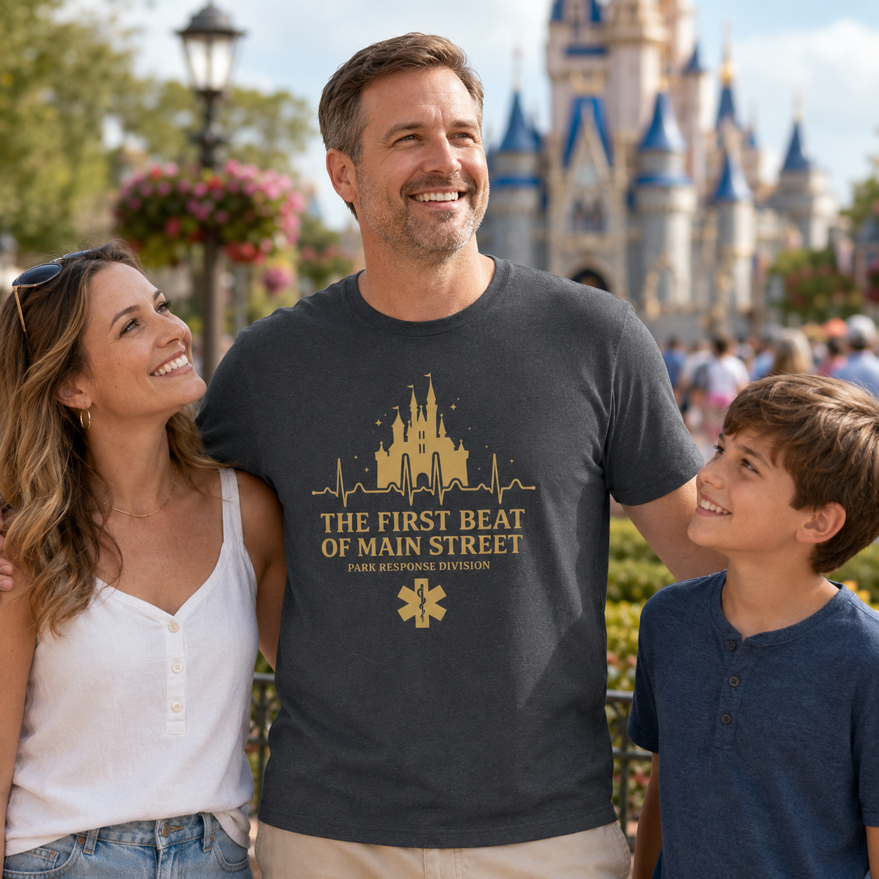 The First Beat of Main Street EMS First Responder Theme Park T-Shirt