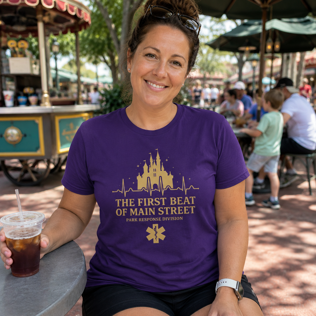 The First Beat of Main Street EMS First Responder Theme Park T-Shirt