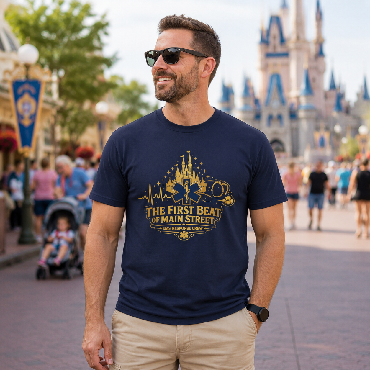 The First Beat of Main Street EMS First Responder Theme Park T-Shirt