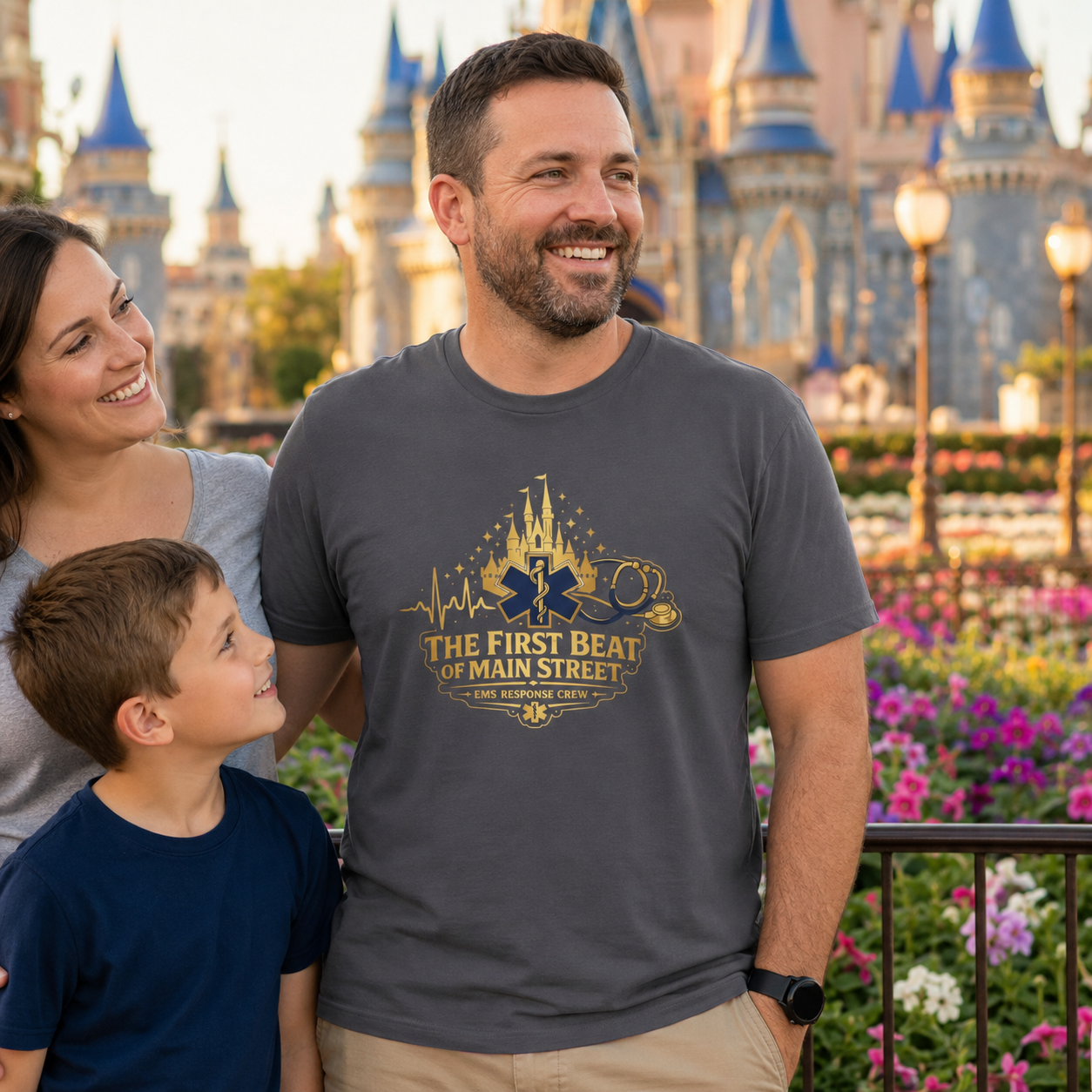 The First Beat of Main Street EMS First Responder Theme Park T-Shirt