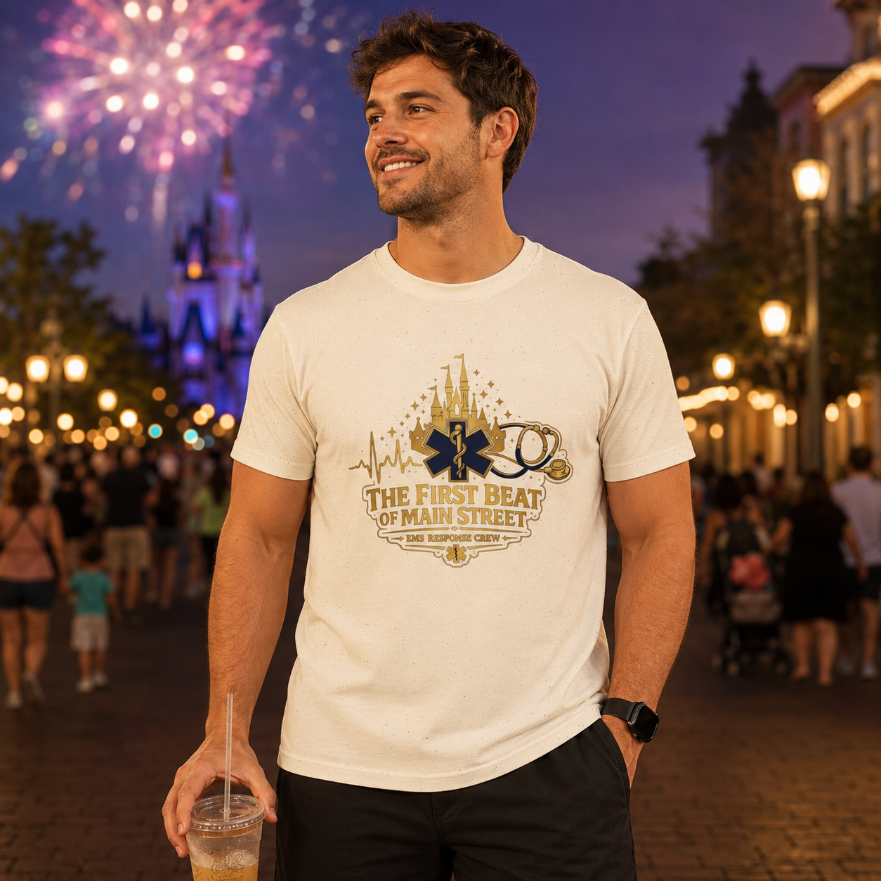 The First Beat of Main Street EMS First Responder Theme Park T-Shirt