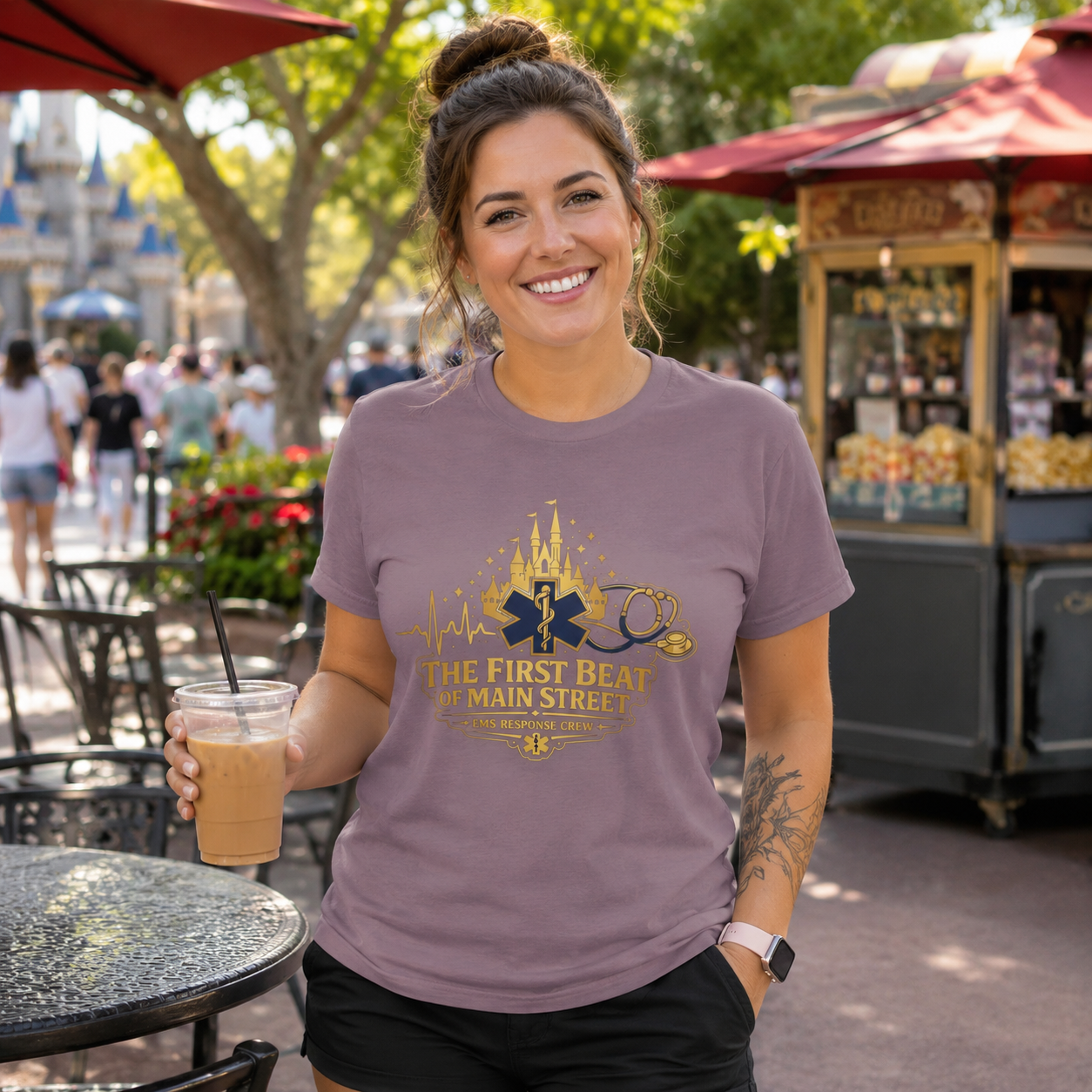 The First Beat of Main Street EMS First Responder Theme Park T-Shirt