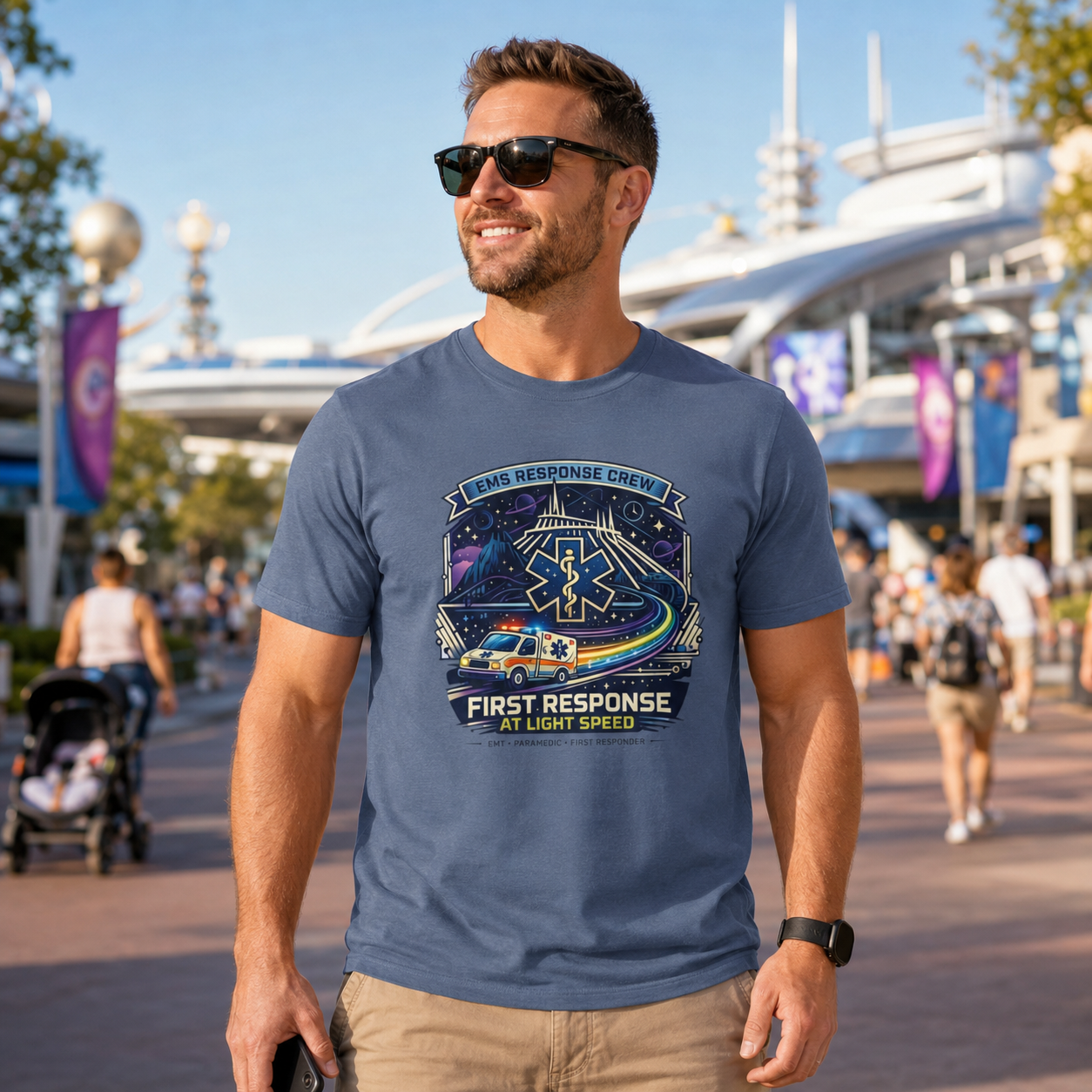 First Response At Light Speed EMS First Responder Sci-Fi Theme Park T-Shirt