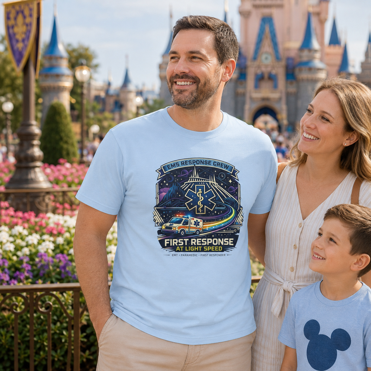 First Response At Light Speed EMS First Responder Sci-Fi Theme Park T-Shirt