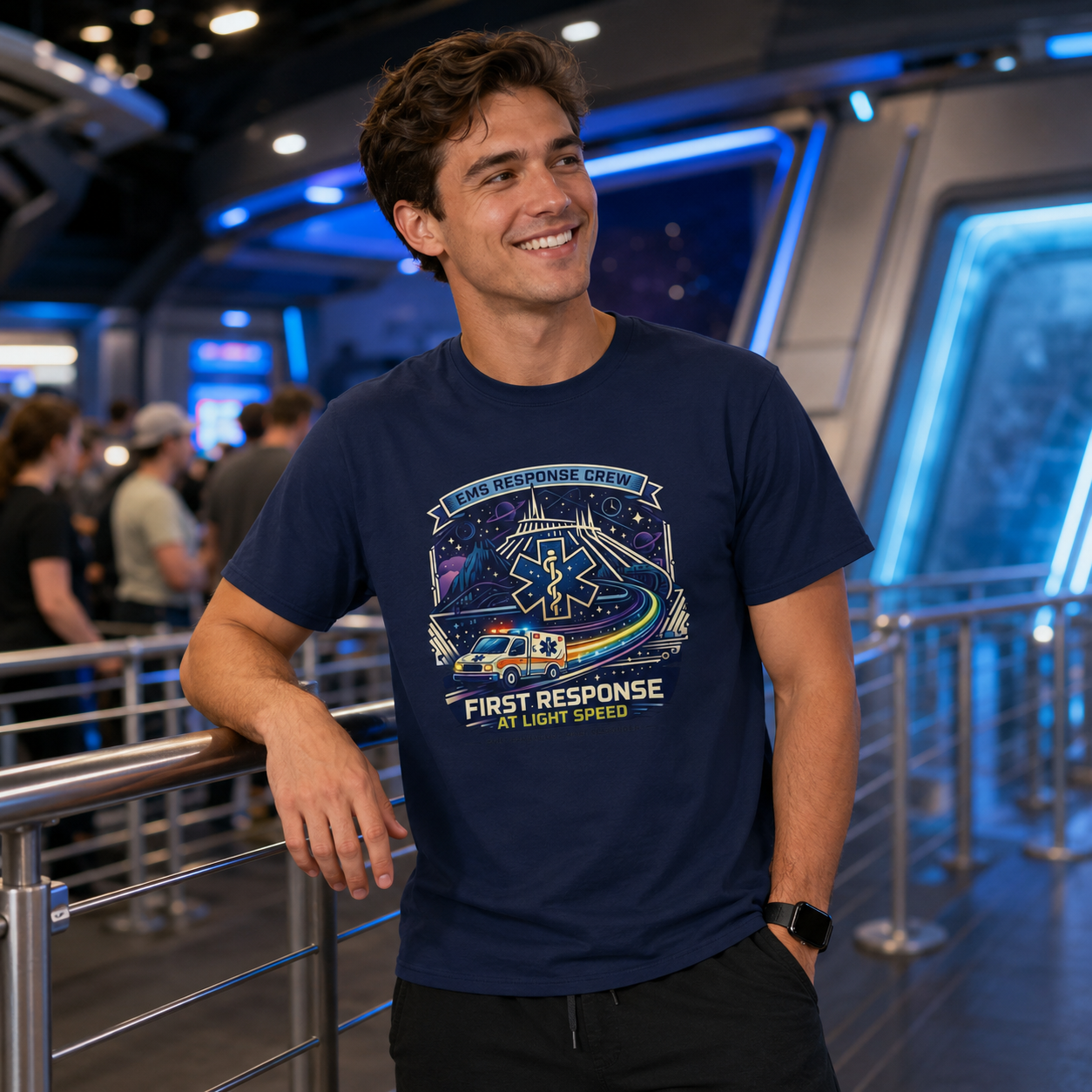 First Response At Light Speed EMS First Responder Sci-Fi Theme Park T-Shirt