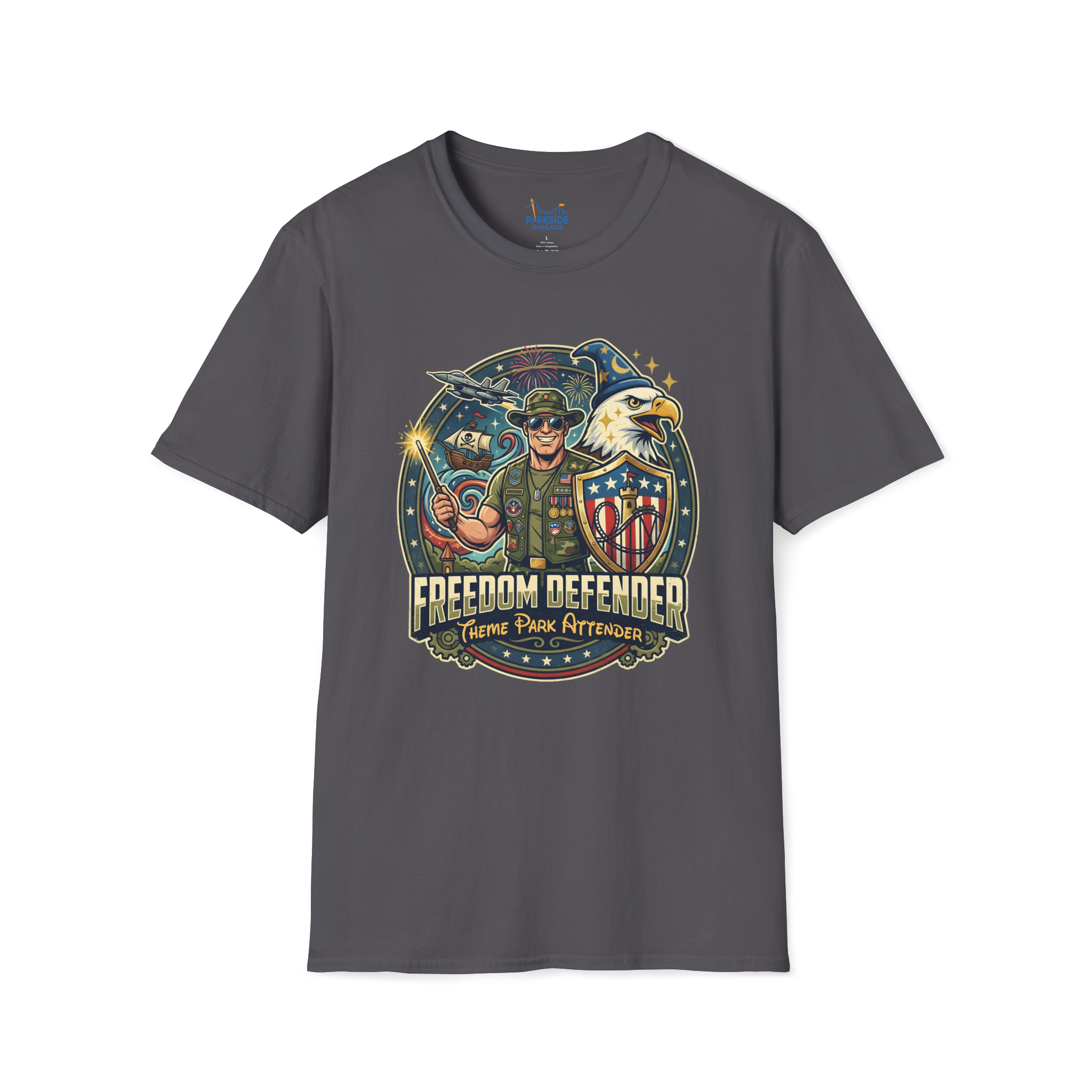 Freedom Defender Theme Park Attender Veteran Shirt, Military Family Vacation Tee, Patriotic Park Gift