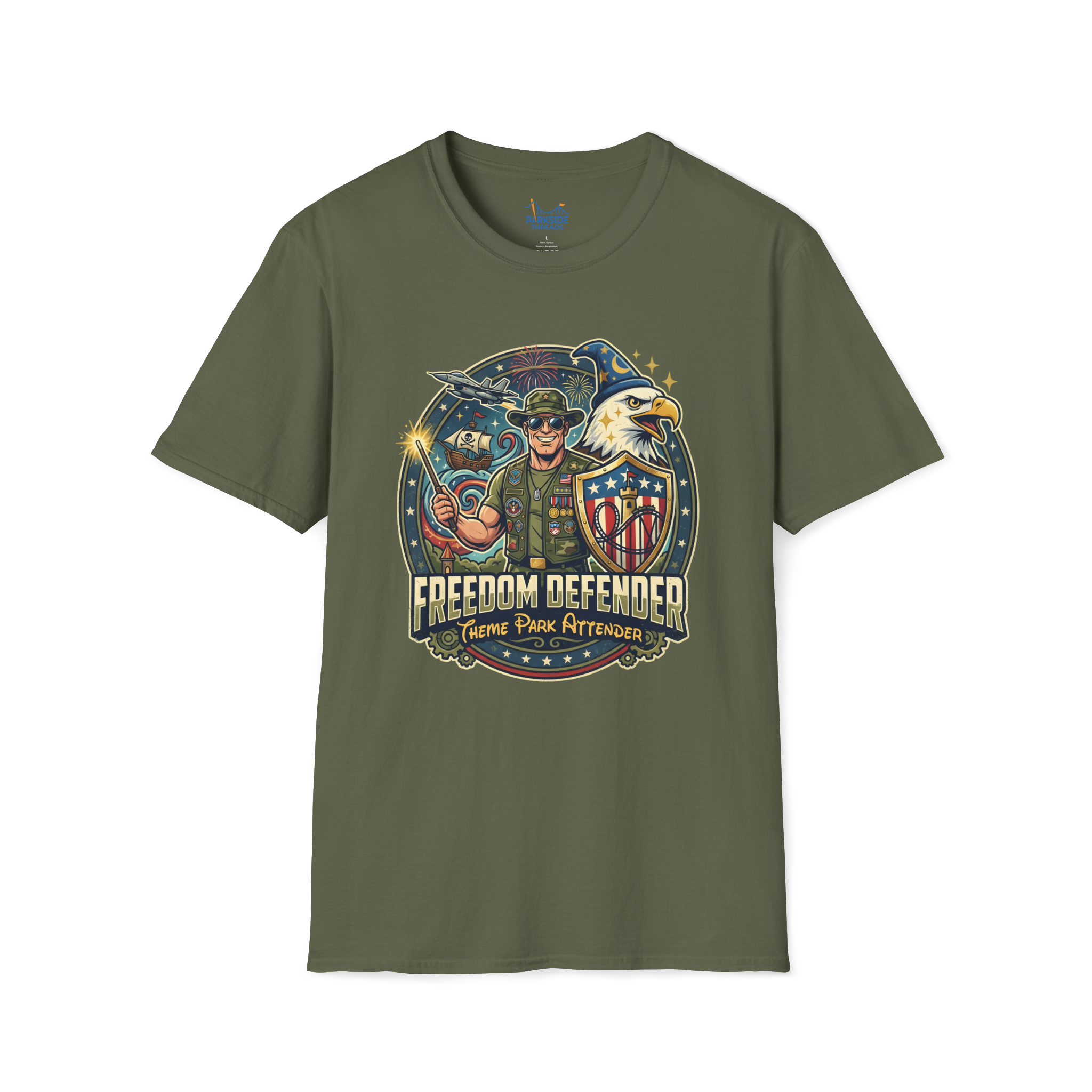 Freedom Defender Theme Park Attender Veteran Shirt, Military Family Vacation Tee, Patriotic Park Gift