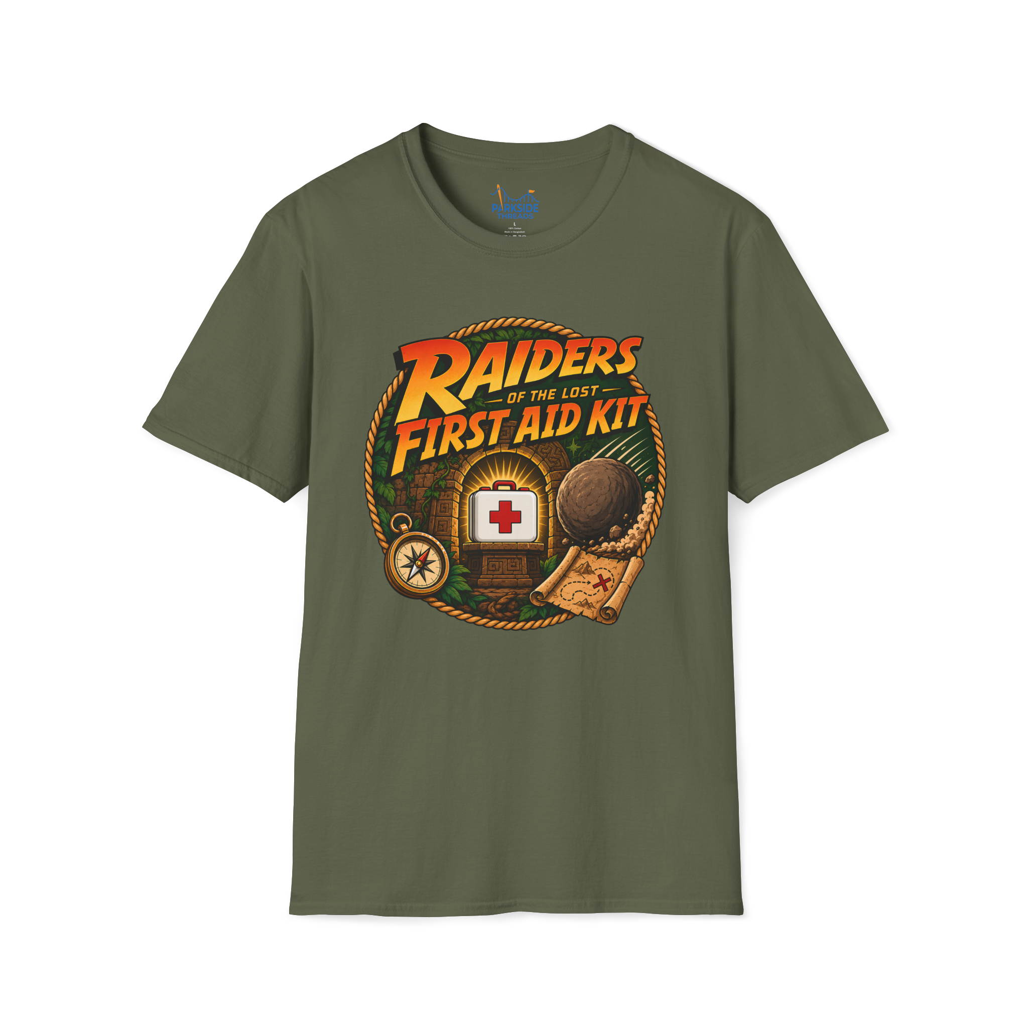Raiders of the Lost First Aid Kit EMS Adventure Parody T-Shirt