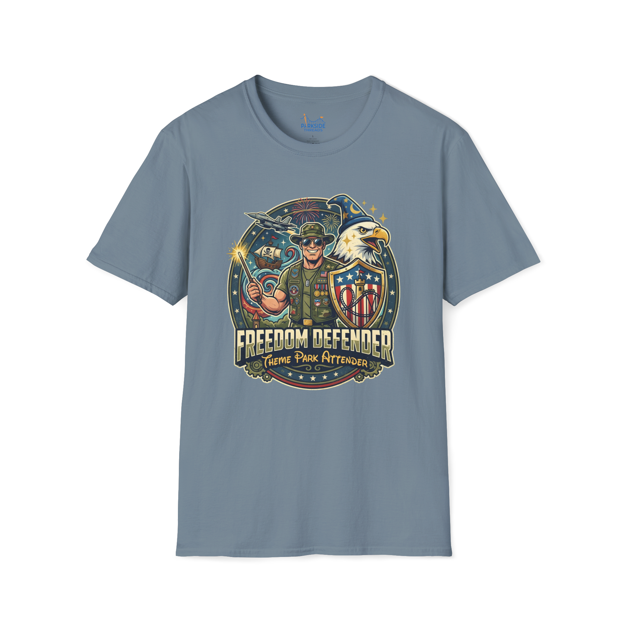 Freedom Defender Theme Park Attender Veteran Shirt, Military Family Vacation Tee, Patriotic Park Gift