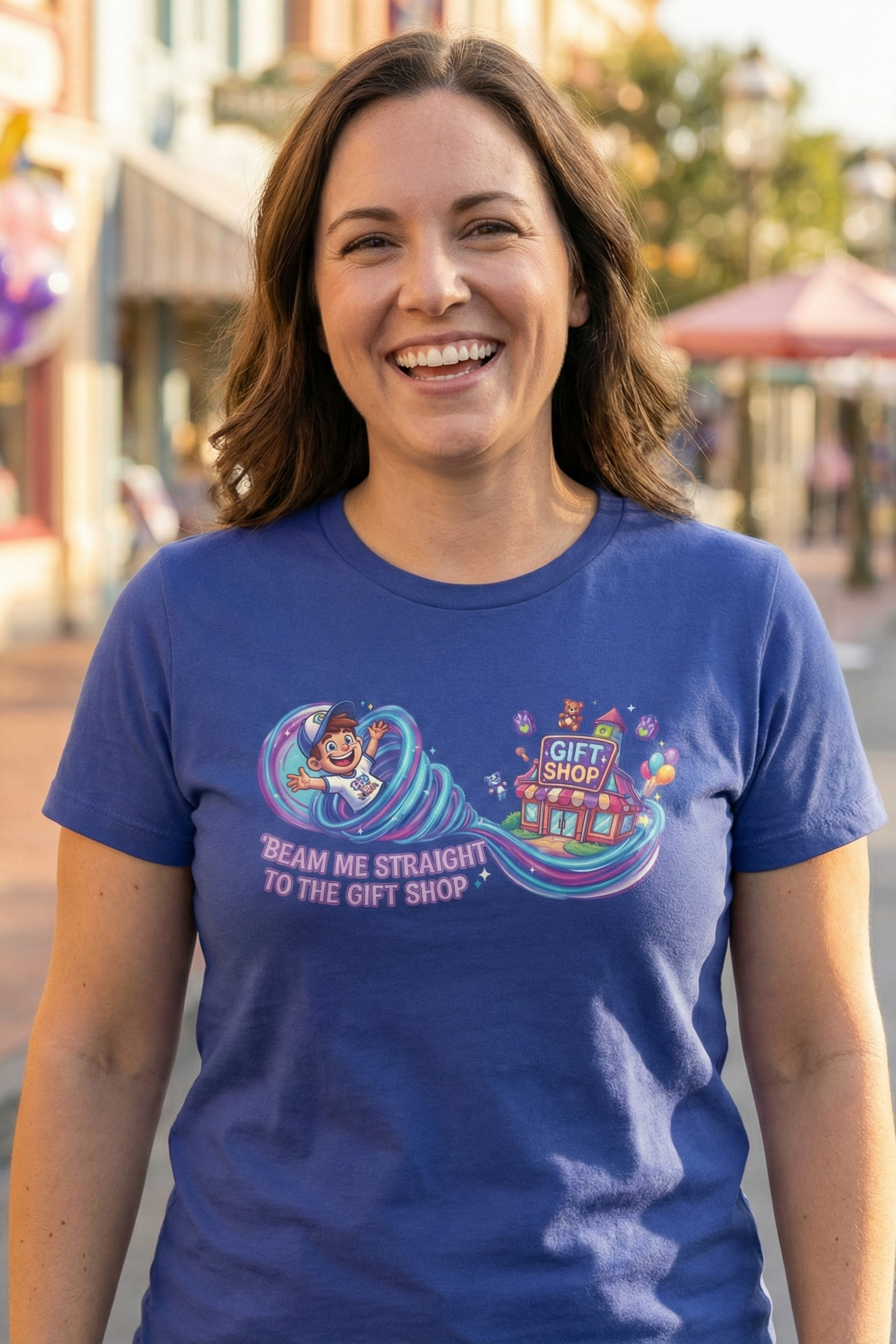 Beam Me Straight to the Gift Shop Graphic T-Shirt – Funny Theme Park Tee