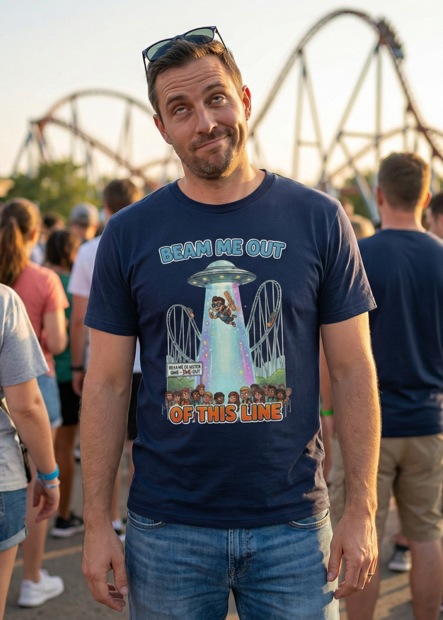 Beam Me Out of This Line | The Ultimate Long Ride Wait Survival Tee