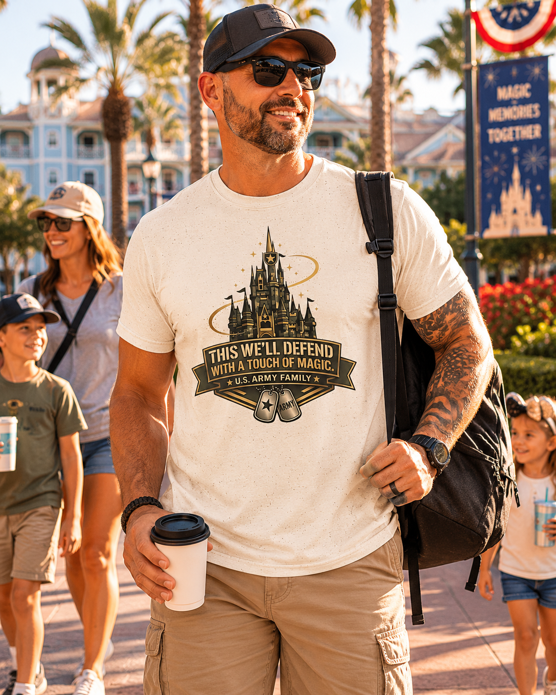 This We’ll Defend With a Touch of Magic Army Family Theme Park Shirt, Military Vacation Tee