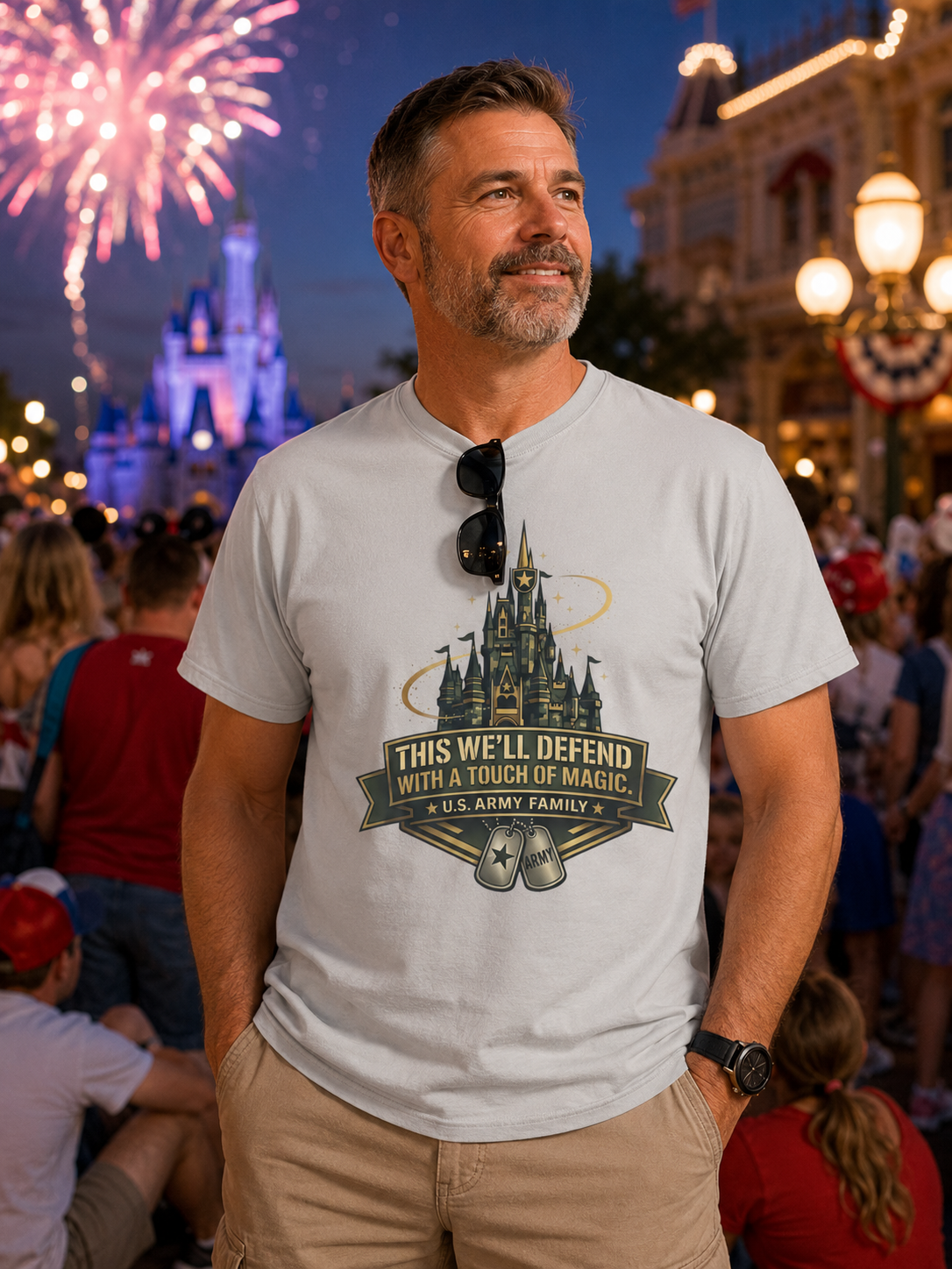 This We’ll Defend With a Touch of Magic Army Family Theme Park Shirt, Military Vacation Tee
