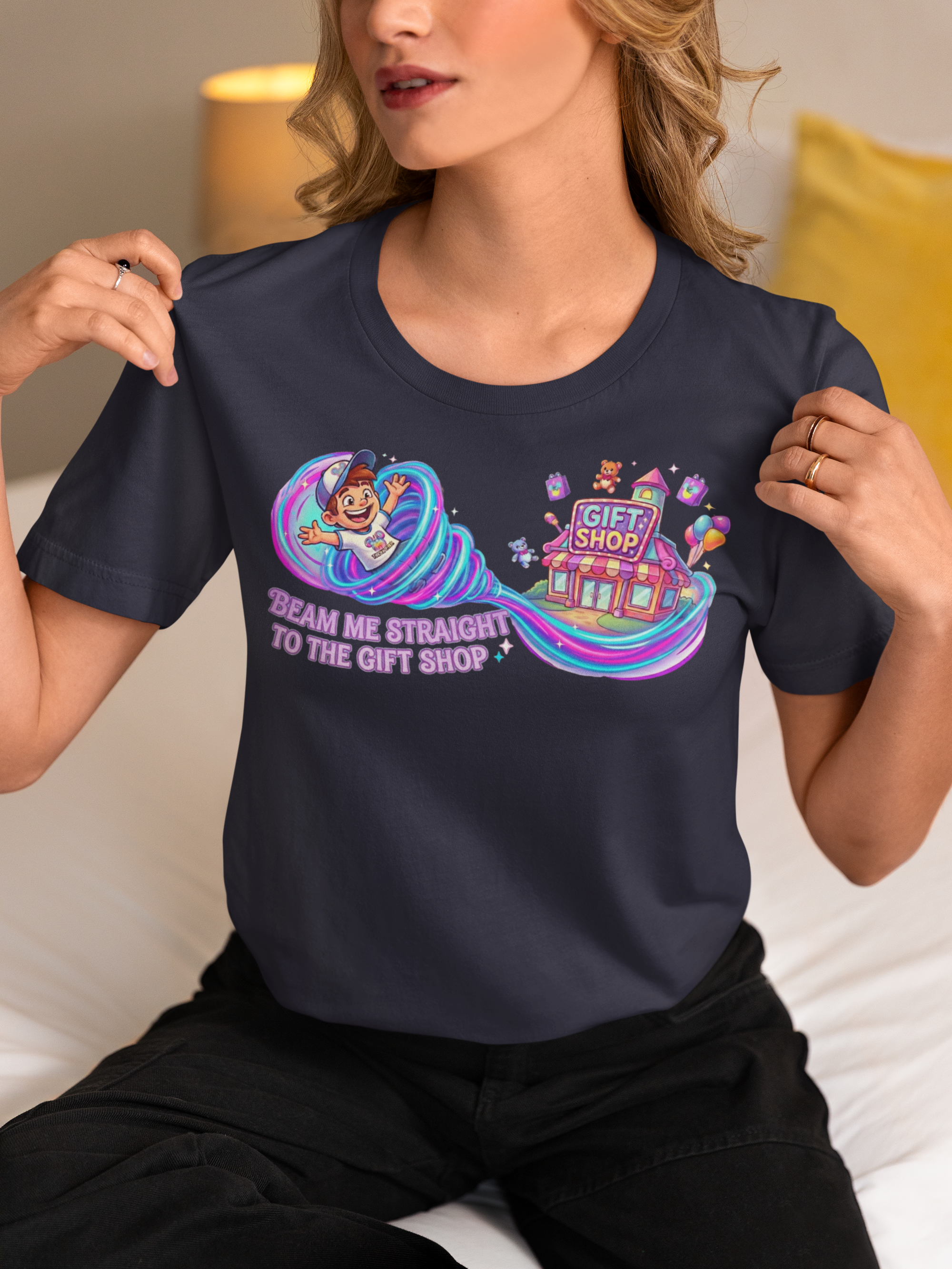 Beam Me Straight to the Gift Shop Graphic T-Shirt – Funny Theme Park Tee