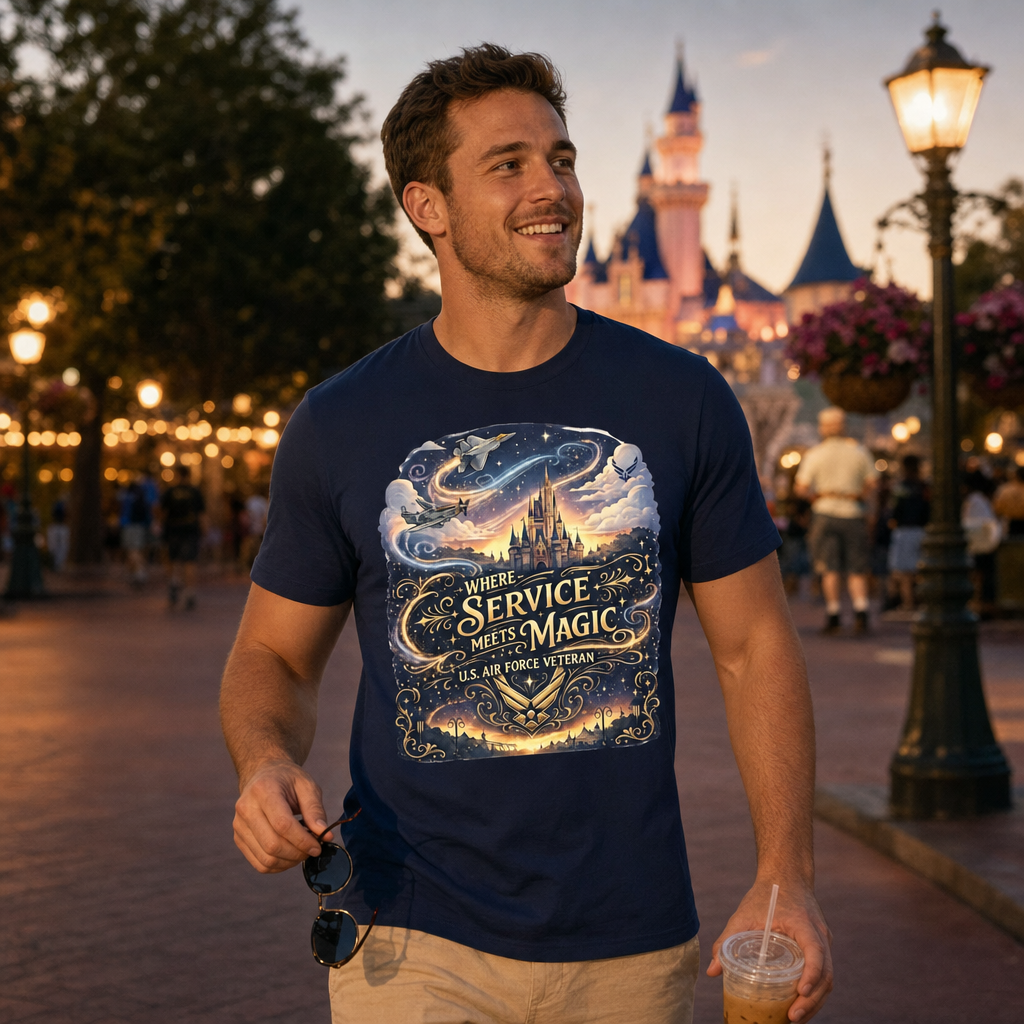 Where Service Meets Magic Air Force Veteran Theme Park T-Shirt