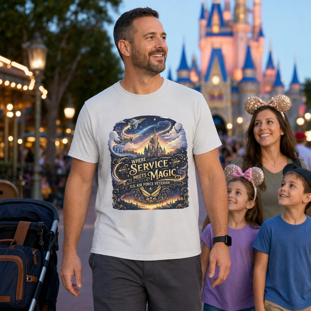 Where Service Meets Magic Air Force Veteran Theme Park T-Shirt