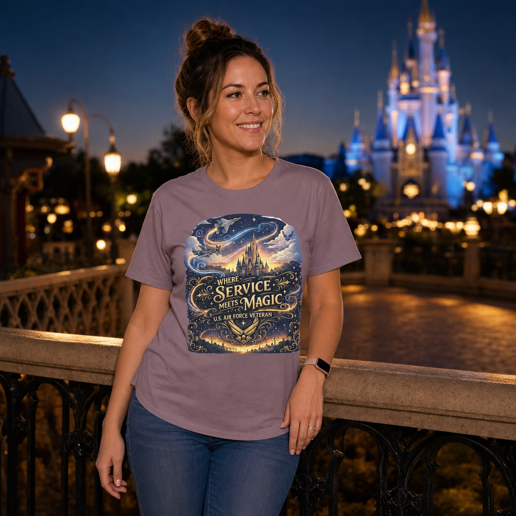 Where Service Meets Magic Air Force Veteran Theme Park T-Shirt