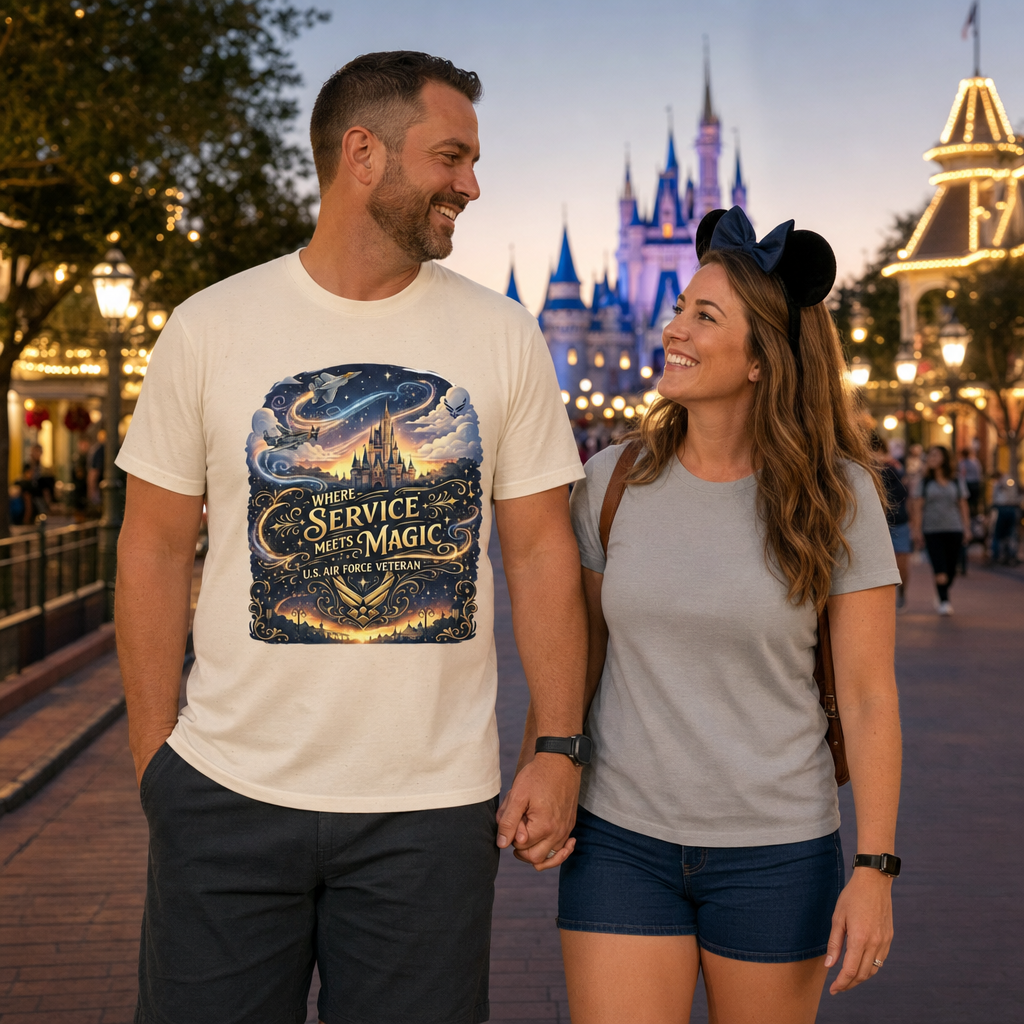 Where Service Meets Magic Air Force Veteran Theme Park T-Shirt