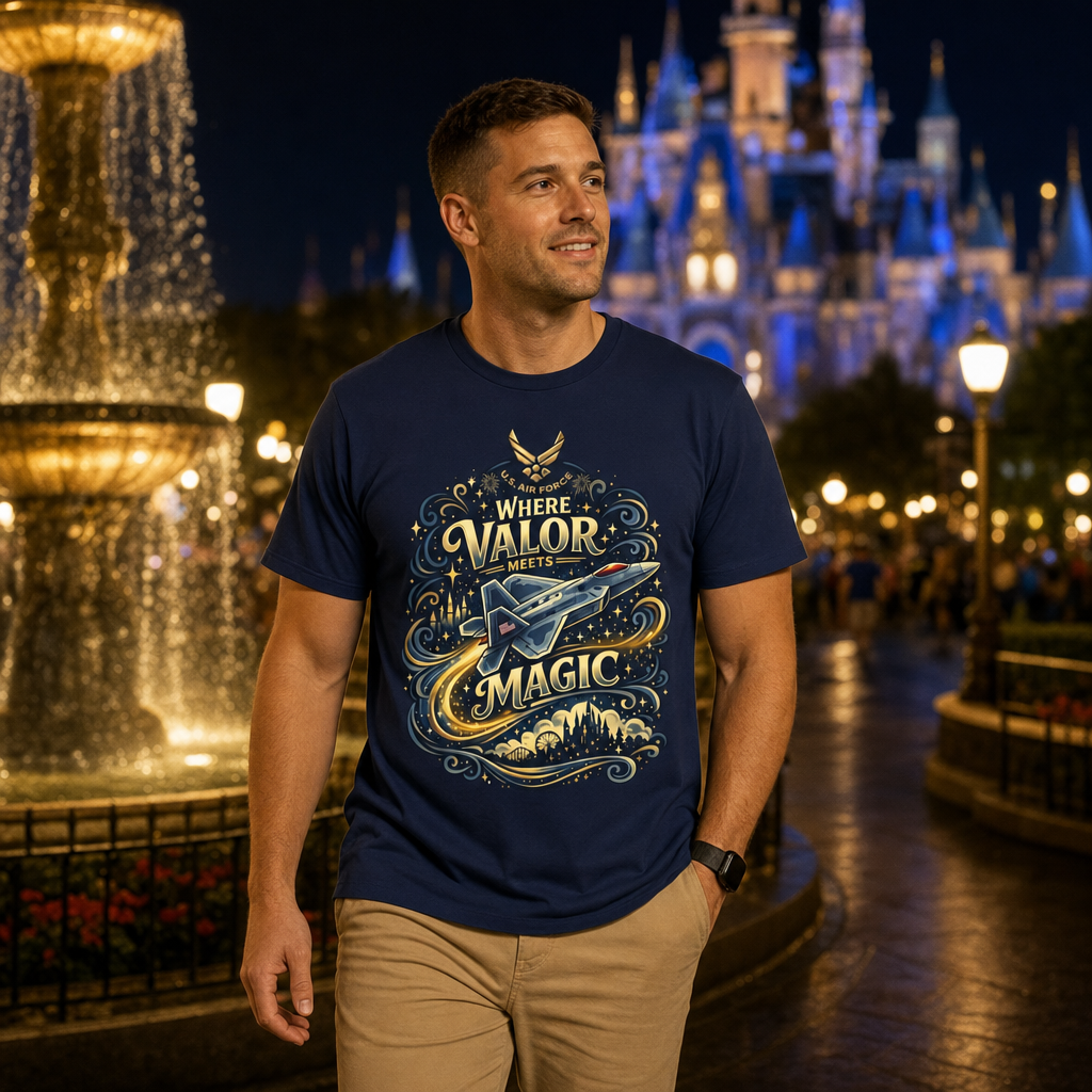 Where Valor Meets Magic Air Force Veteran Theme Park T-Shirt