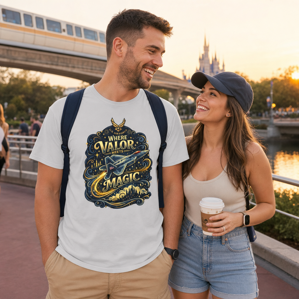 Where Valor Meets Magic Air Force Veteran Theme Park T-Shirt