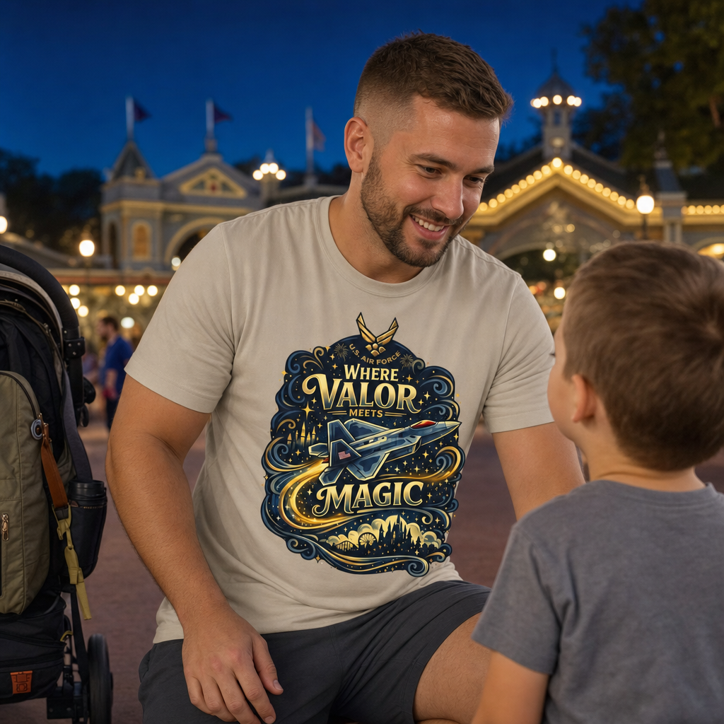 Where Valor Meets Magic Air Force Veteran Theme Park T-Shirt