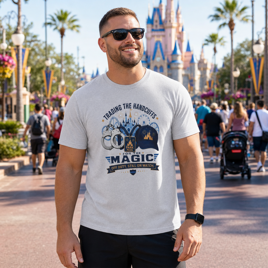 Trading the Handcuffs For Magic Police Officer Theme Park Shirt, Off Duty Cop Vacation Tee, Law Enforcement Gift