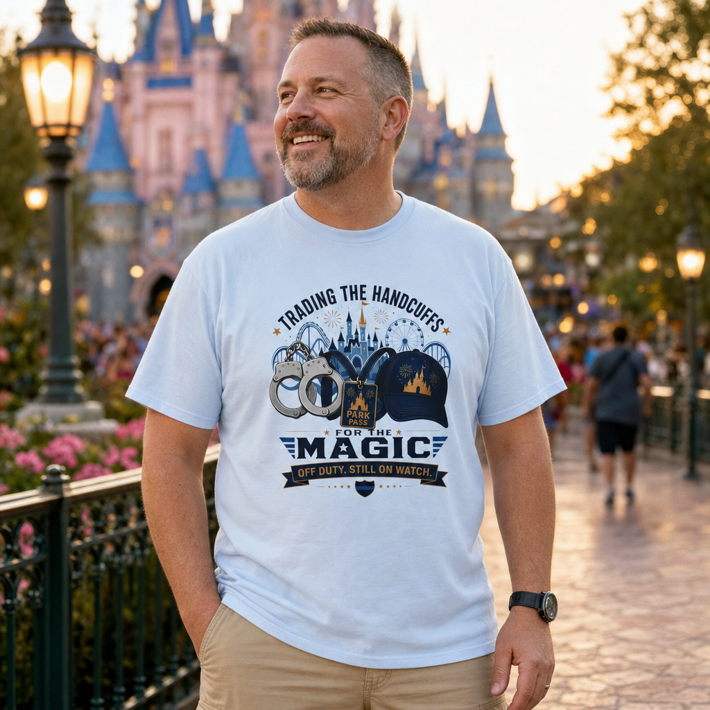 Trading the Handcuffs For Magic Police Officer Theme Park Shirt, Off Duty Cop Vacation Tee, Law Enforcement Gift