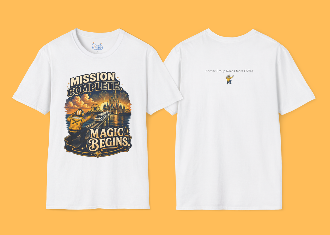Mission Complete Navy Theme Park Shirt