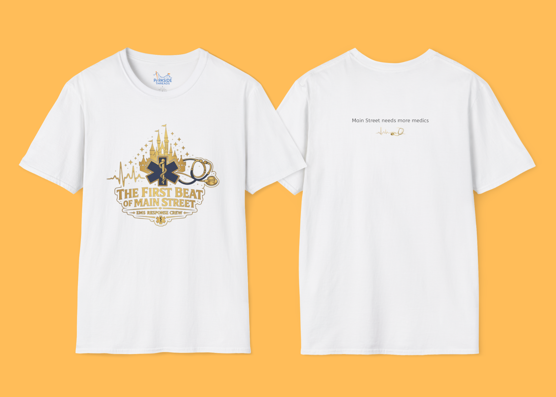 The First Beat of Main Street EMS First Responder Theme Park T-Shirt