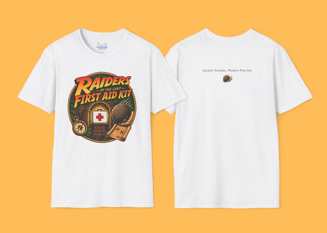 Raiders of the Lost First Aid Kit EMS Adventure Parody T-Shirt