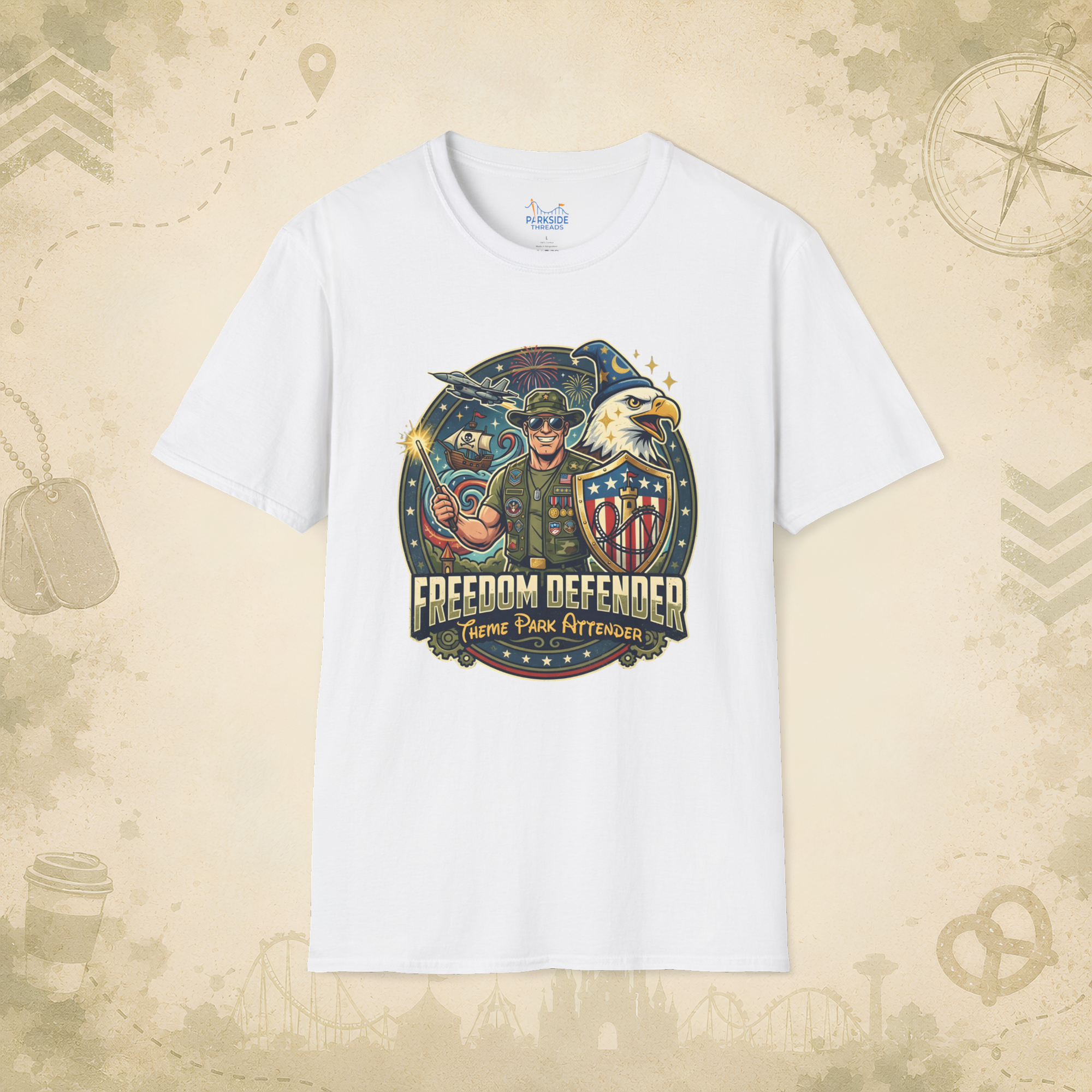 Freedom Defender Theme Park Attender Veteran Shirt, Military Family Vacation Tee, Patriotic Park Gift