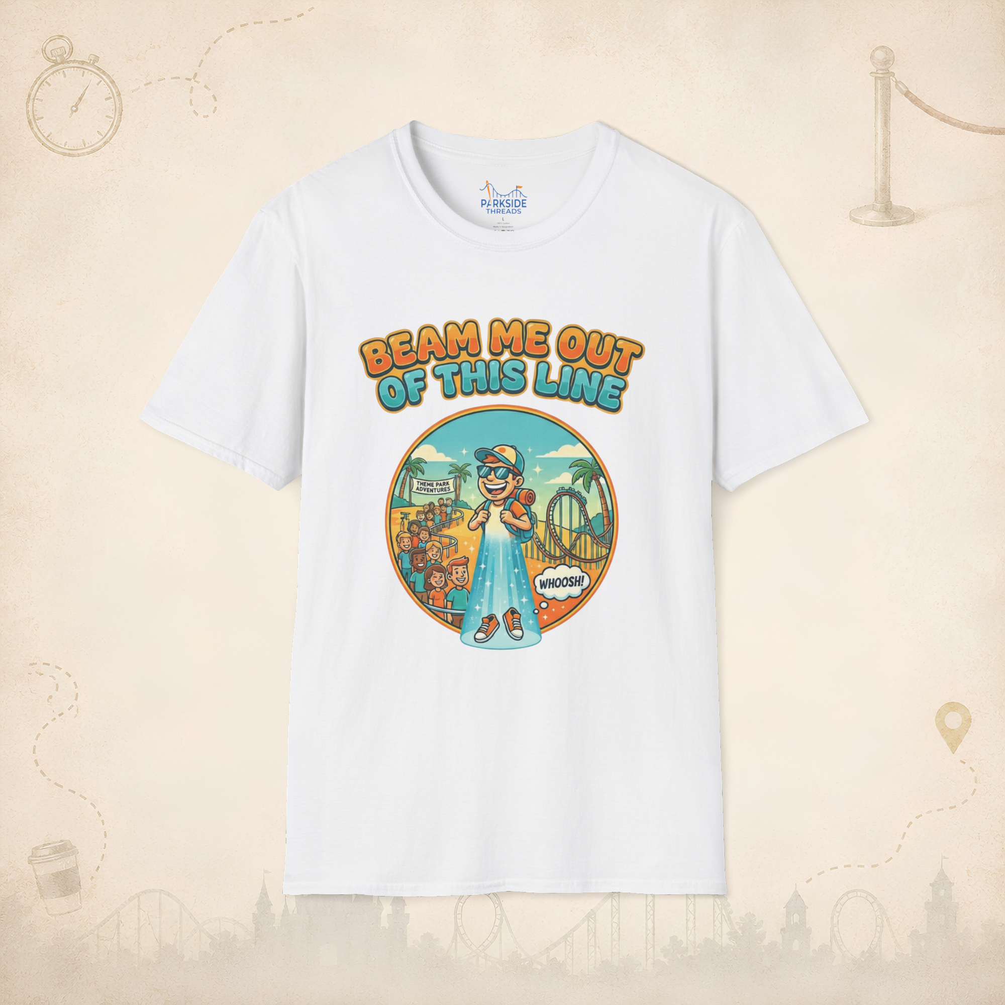 Beam Me Out Of This Line Park Dad Shirt – Funny Theme Park Queue Tee