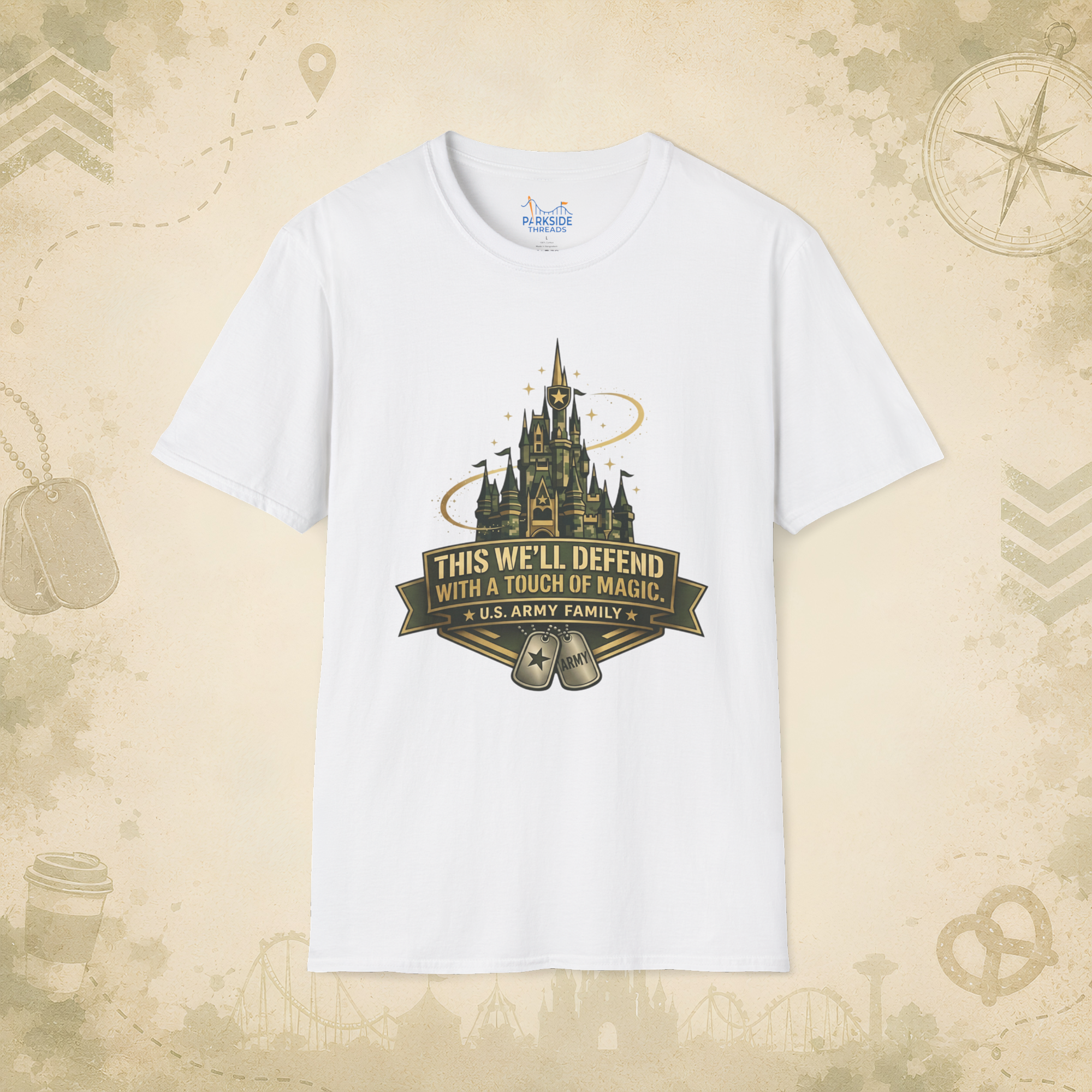 This We’ll Defend With a Touch of Magic Army Family Theme Park Shirt, Military Vacation Tee