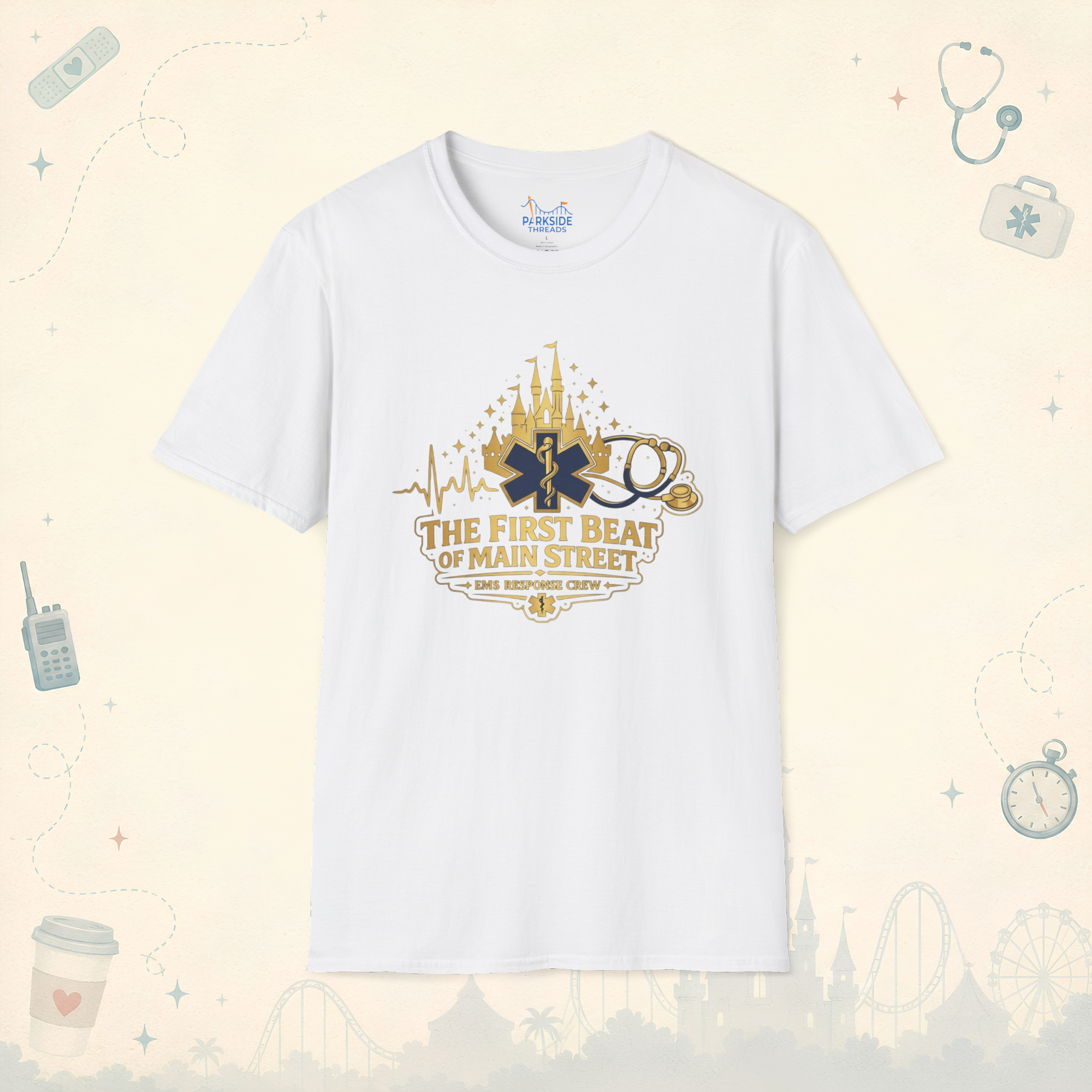 The First Beat of Main Street EMS First Responder Theme Park T-Shirt