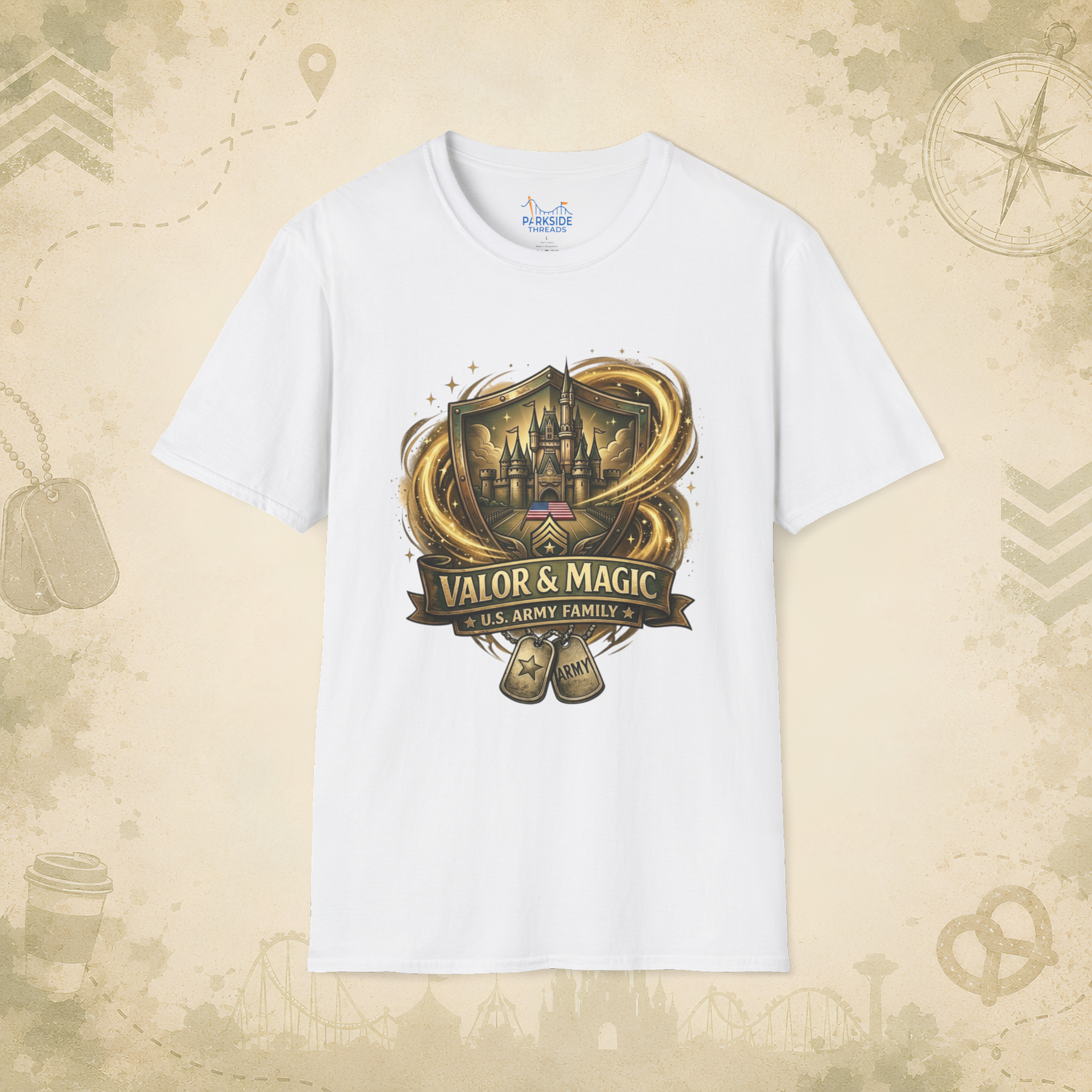 Valor & Magic Army Family Theme Park Shirt, U.S. Military Vacation Tee, Patriotic Park Gift