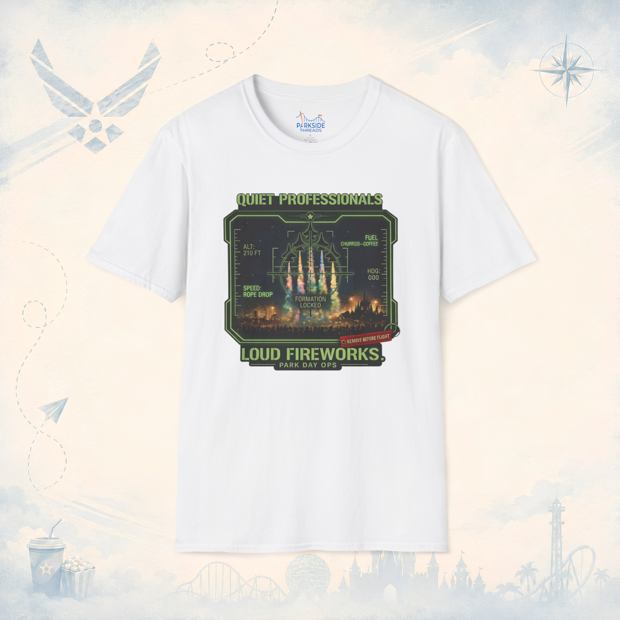 Quiet Professionals Loud Fireworks Air Force Theme Park HUD T-Shirt