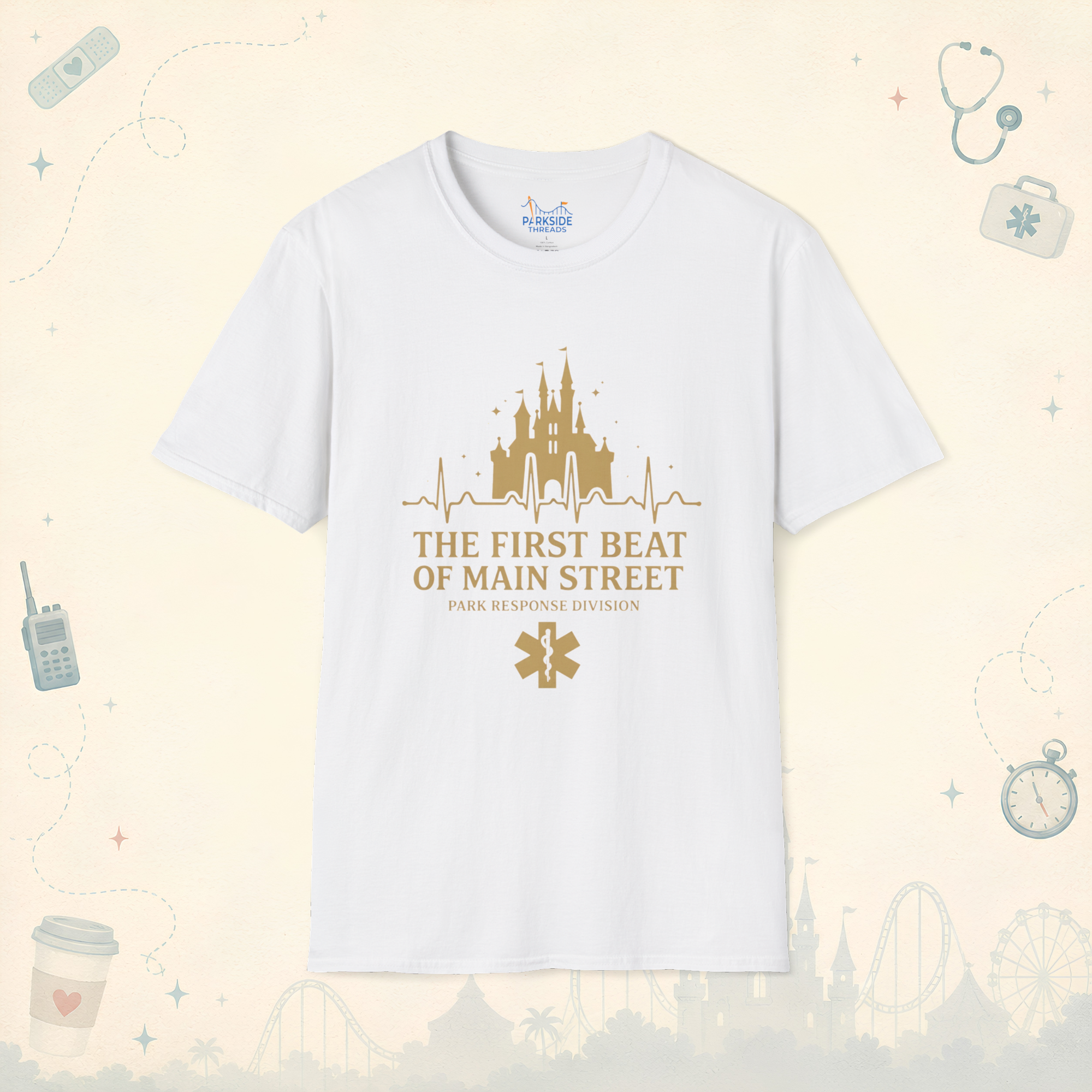The First Beat of Main Street EMS First Responder Theme Park T-Shirt