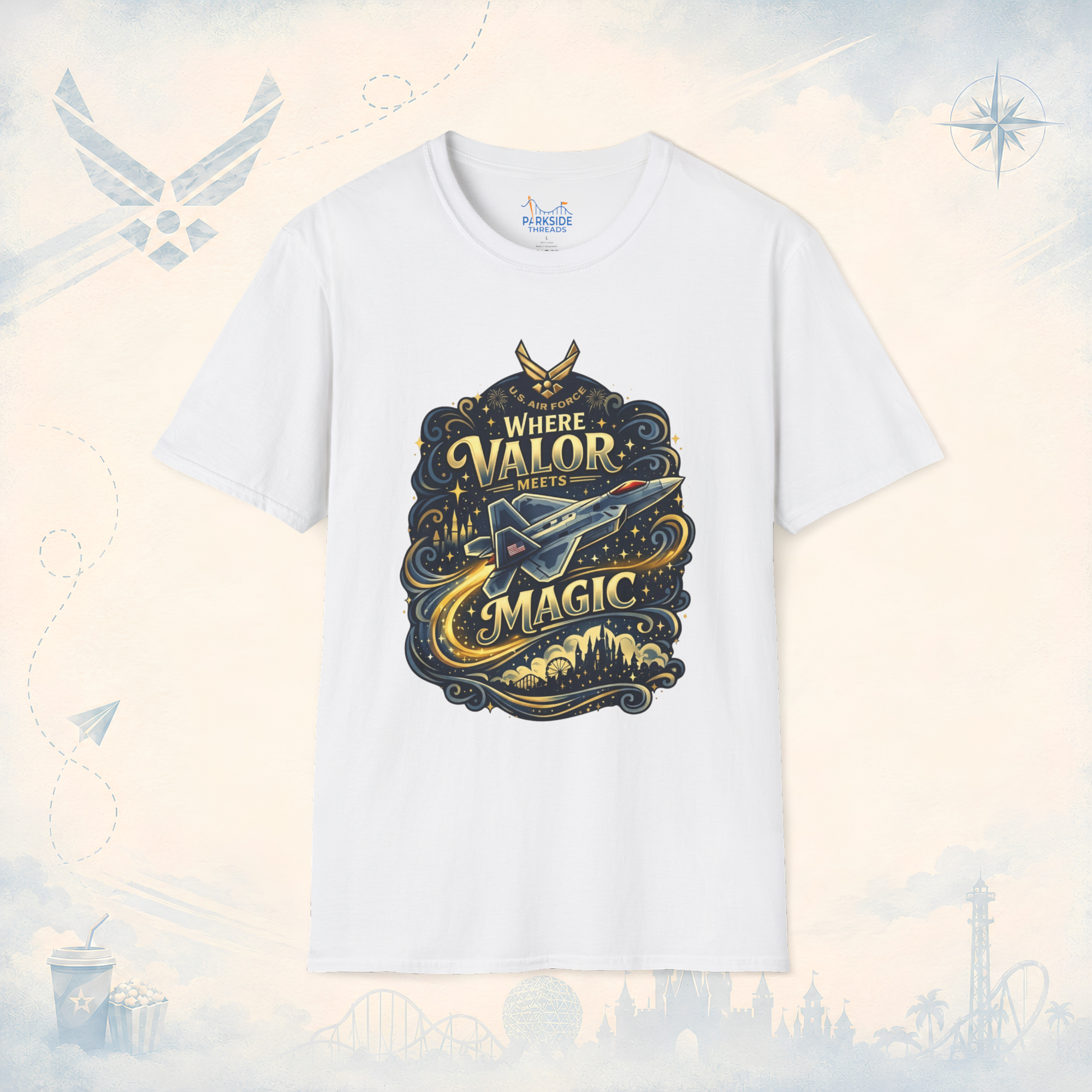 Where Valor Meets Magic Air Force Veteran Theme Park T-Shirt
