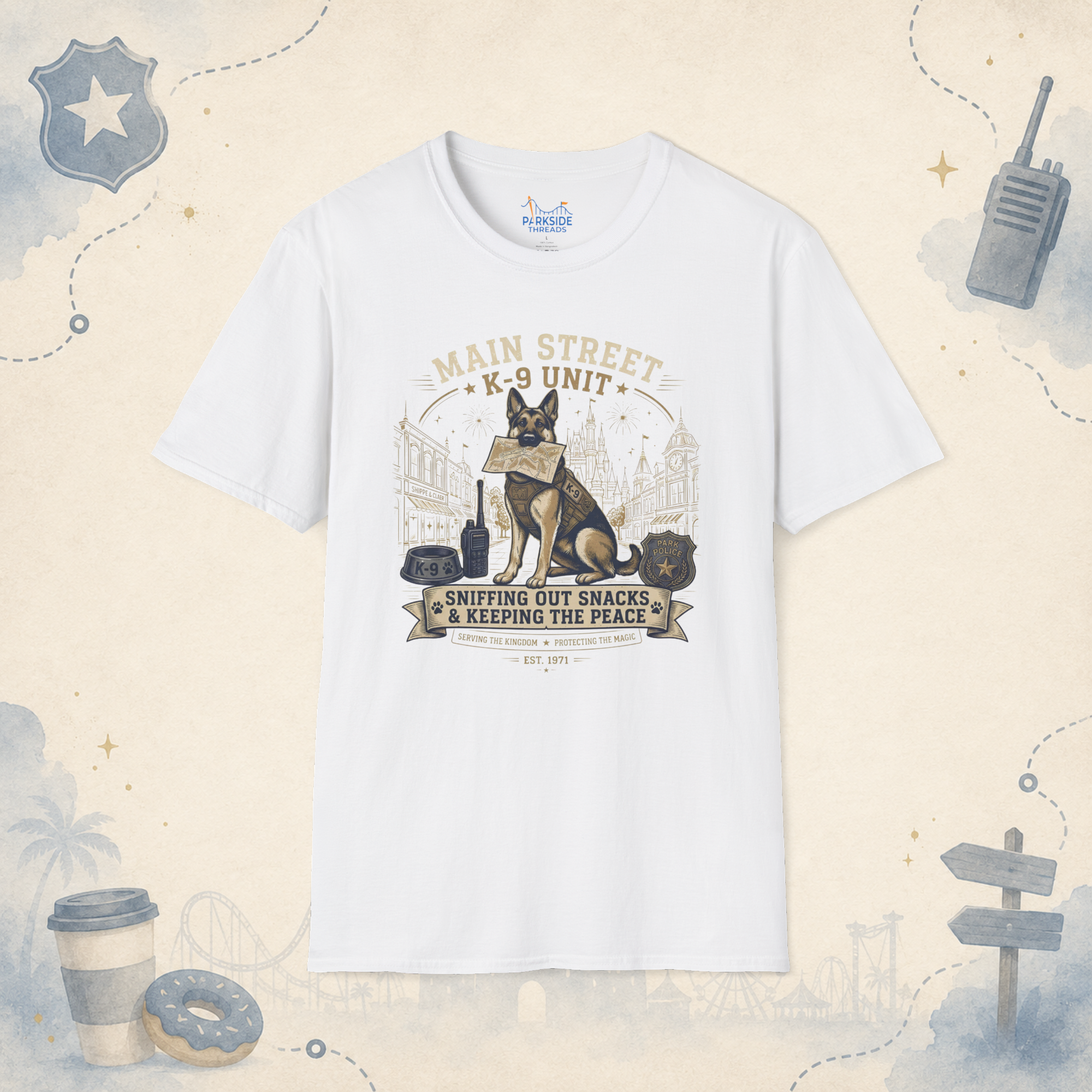 Main Street K9 Unit Police Officer Theme Park Shirt, Off Duty Cop Vacation Tee, Law Enforcement K9 Gift