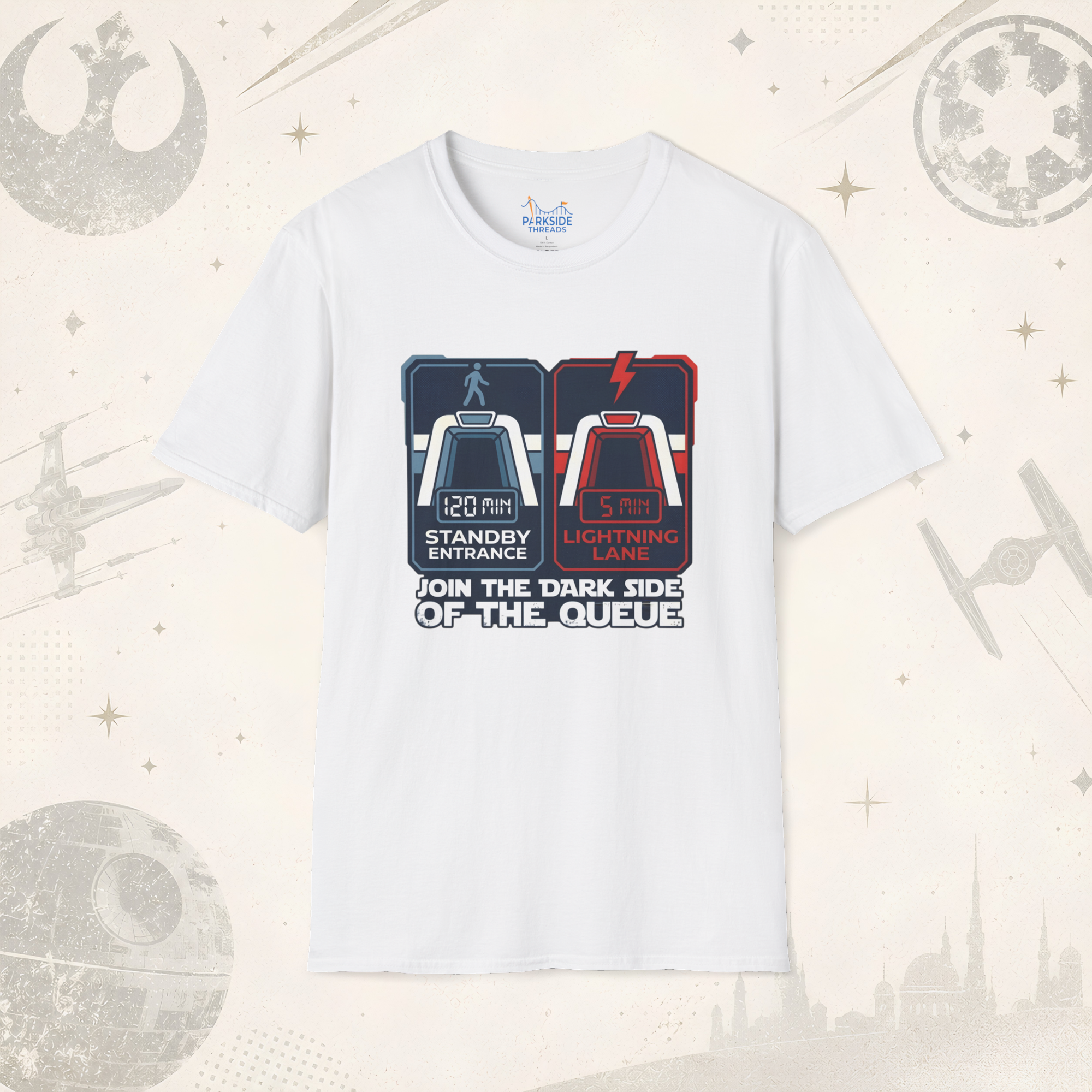 Join The Dark Side Of The Queue Park Dad Shirt – Star Wars Inspired Theme Park Tee